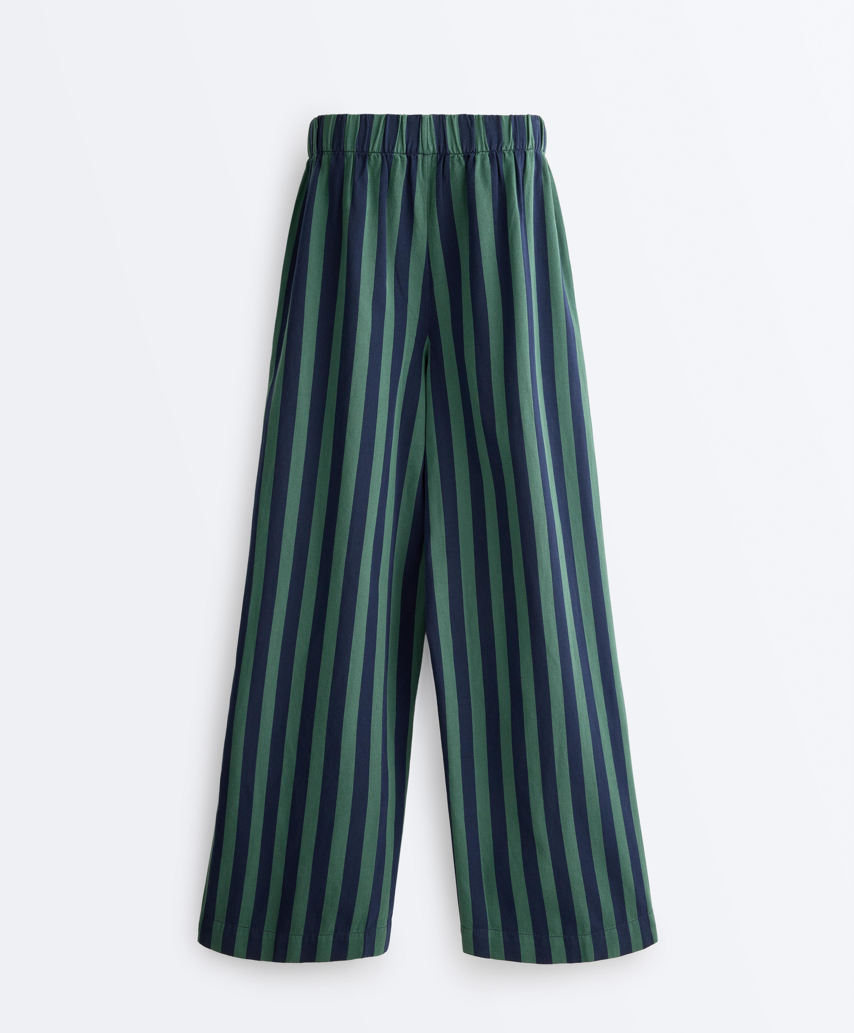 Wide-leg cotton blend striped trousers — GREEN