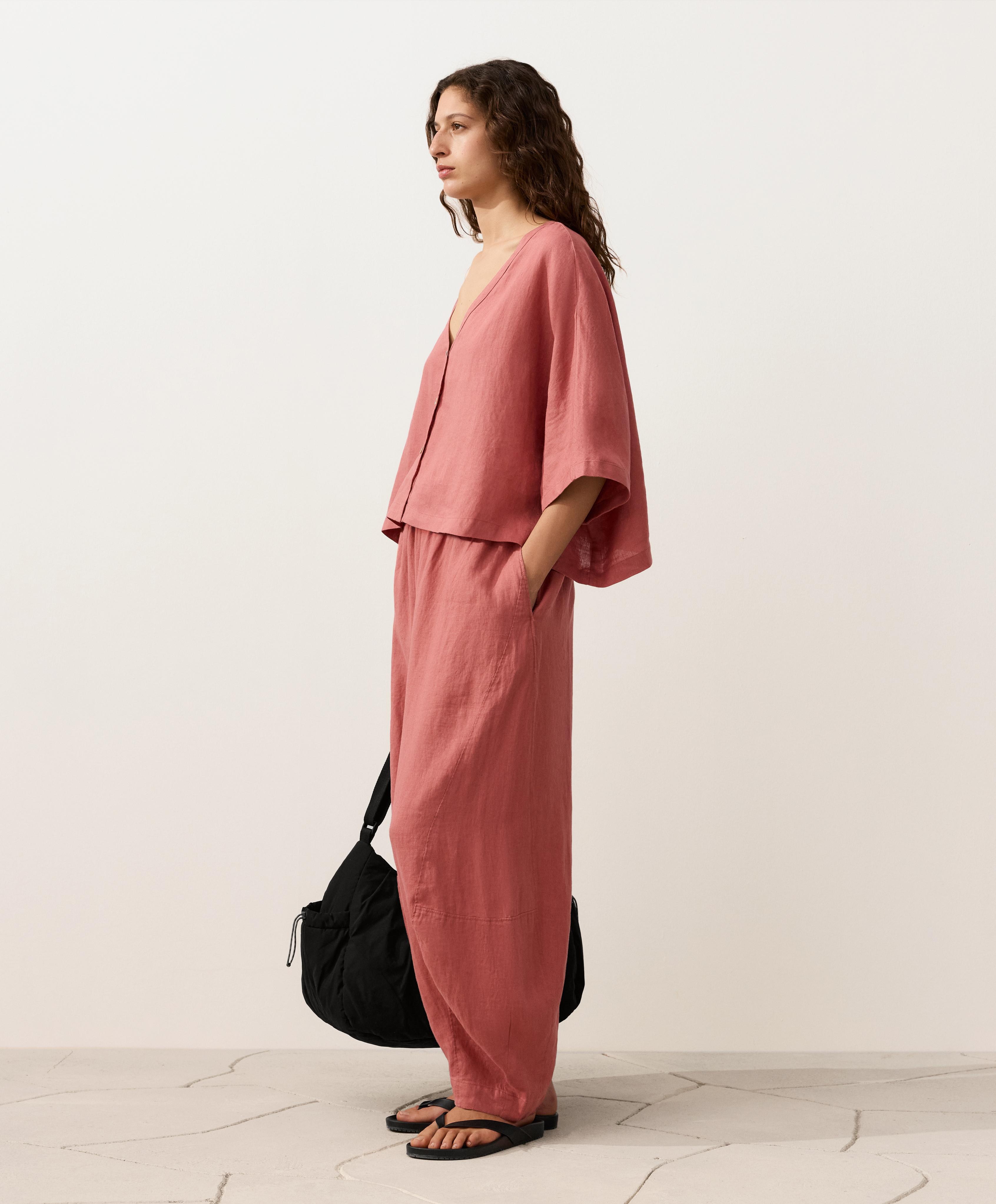 Coral 100% linen balloon total look