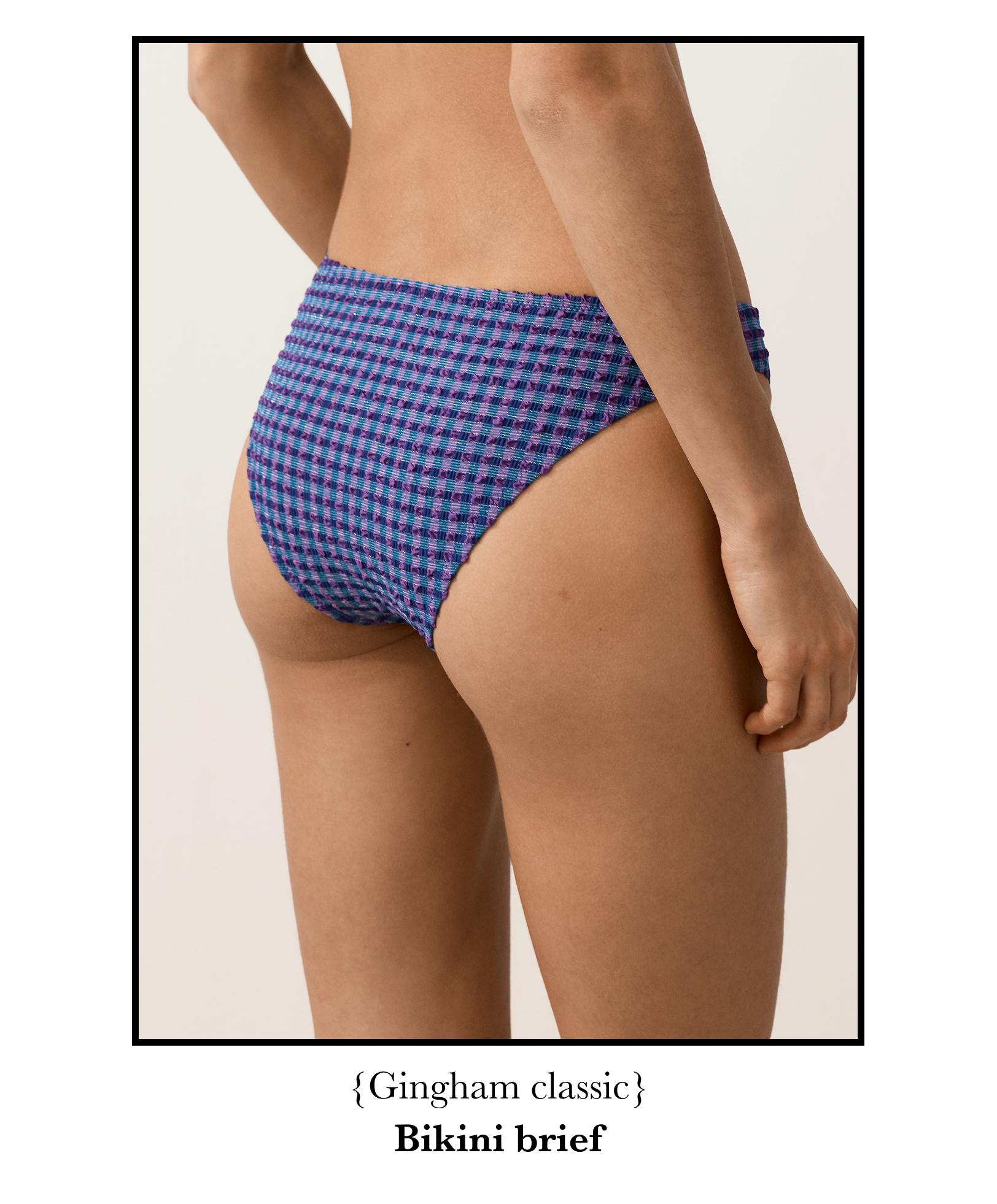 Gingham classic bikini briefs — NAVY BLUE