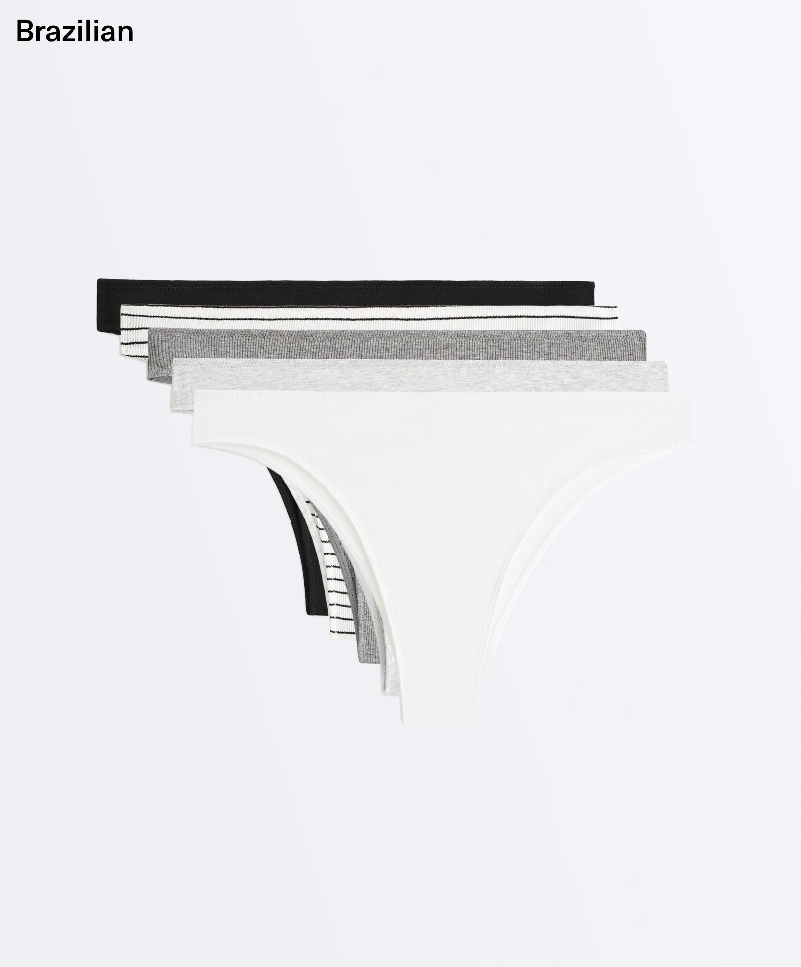 5 سراويل داخلية برازيلية مضلعة ممزوجة بالقطن