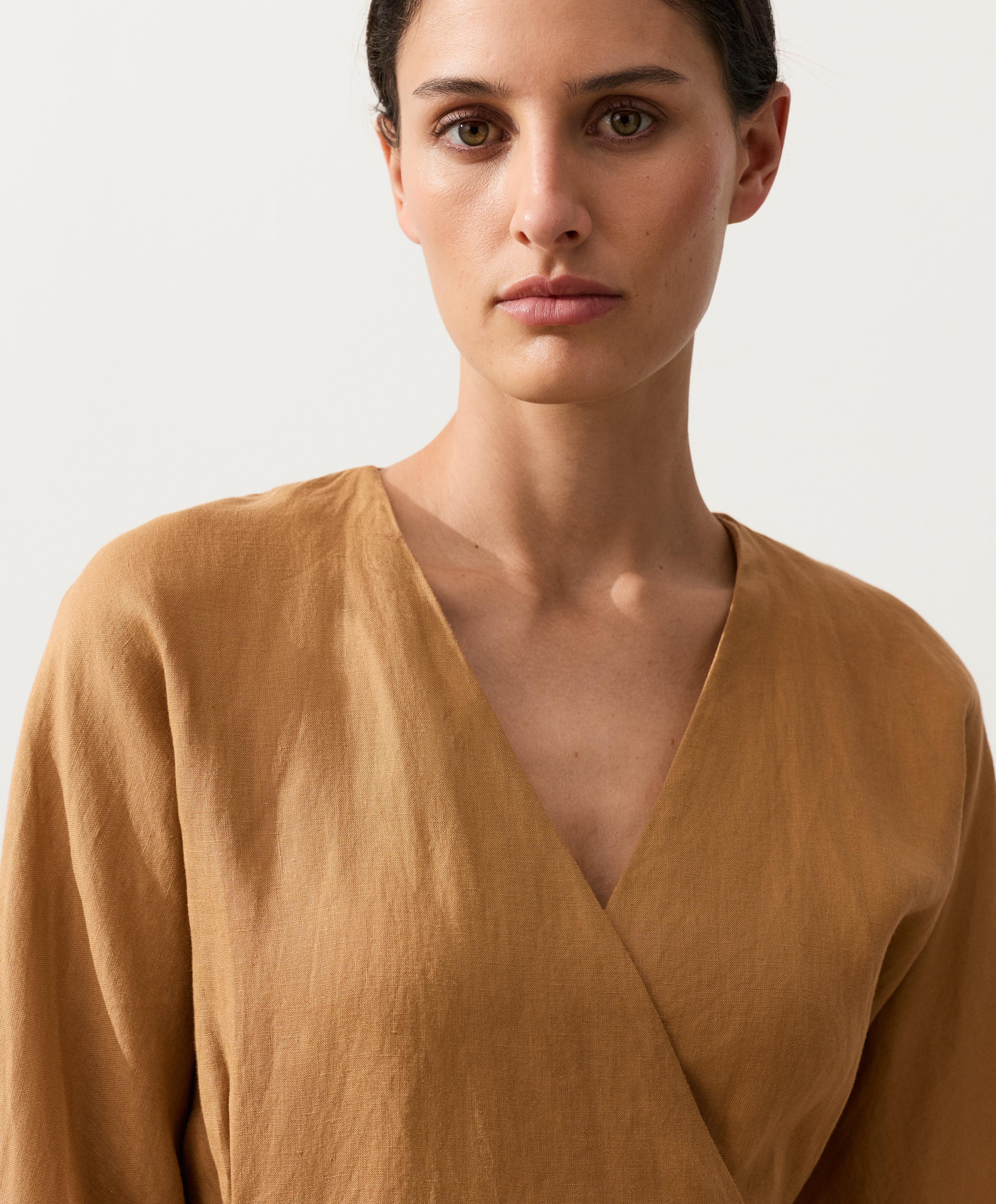 100% linen striped kimono shirt — MUSTARD