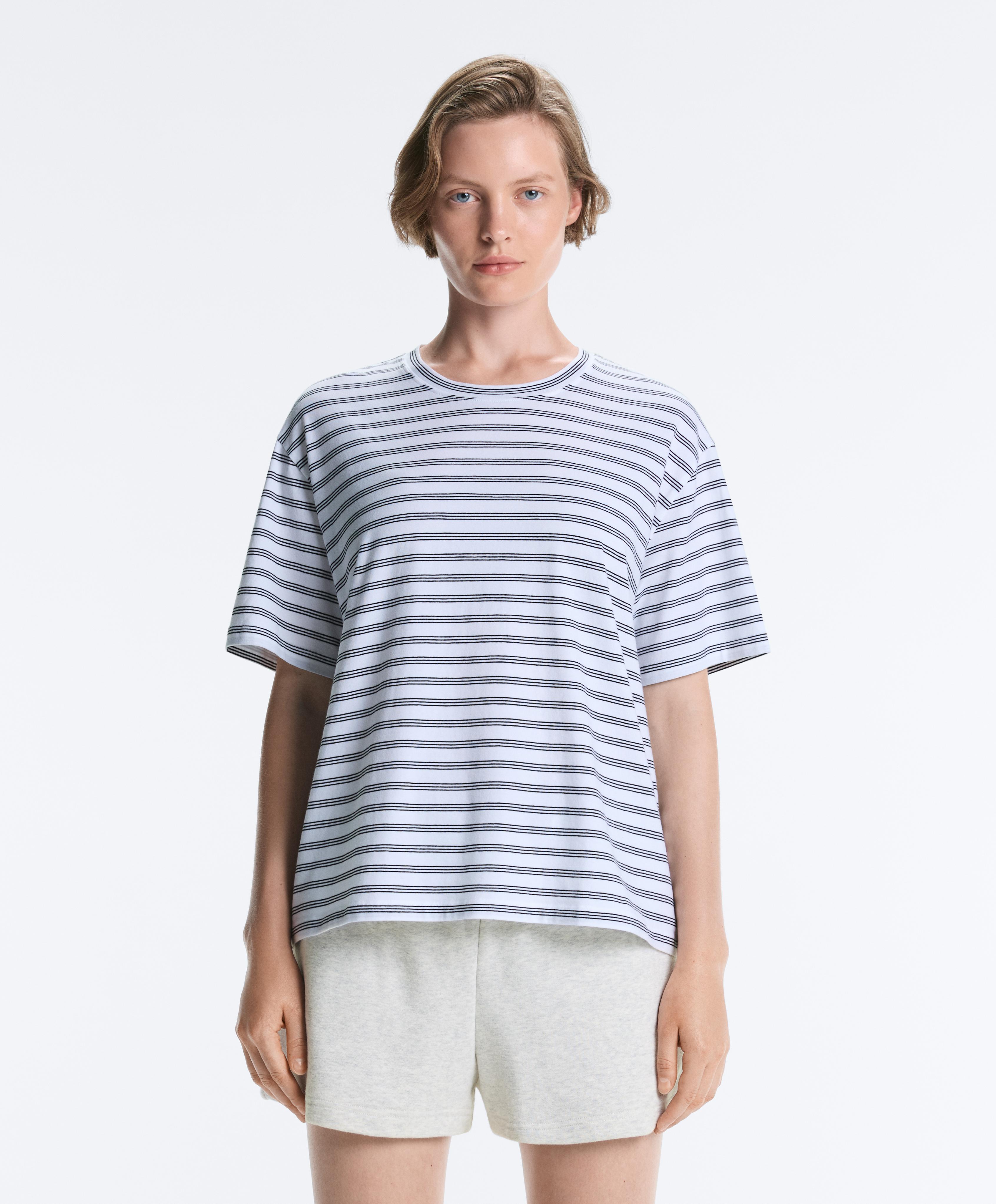 Boxy short-sleeved striped cotton-blend T-shirt — BLACK