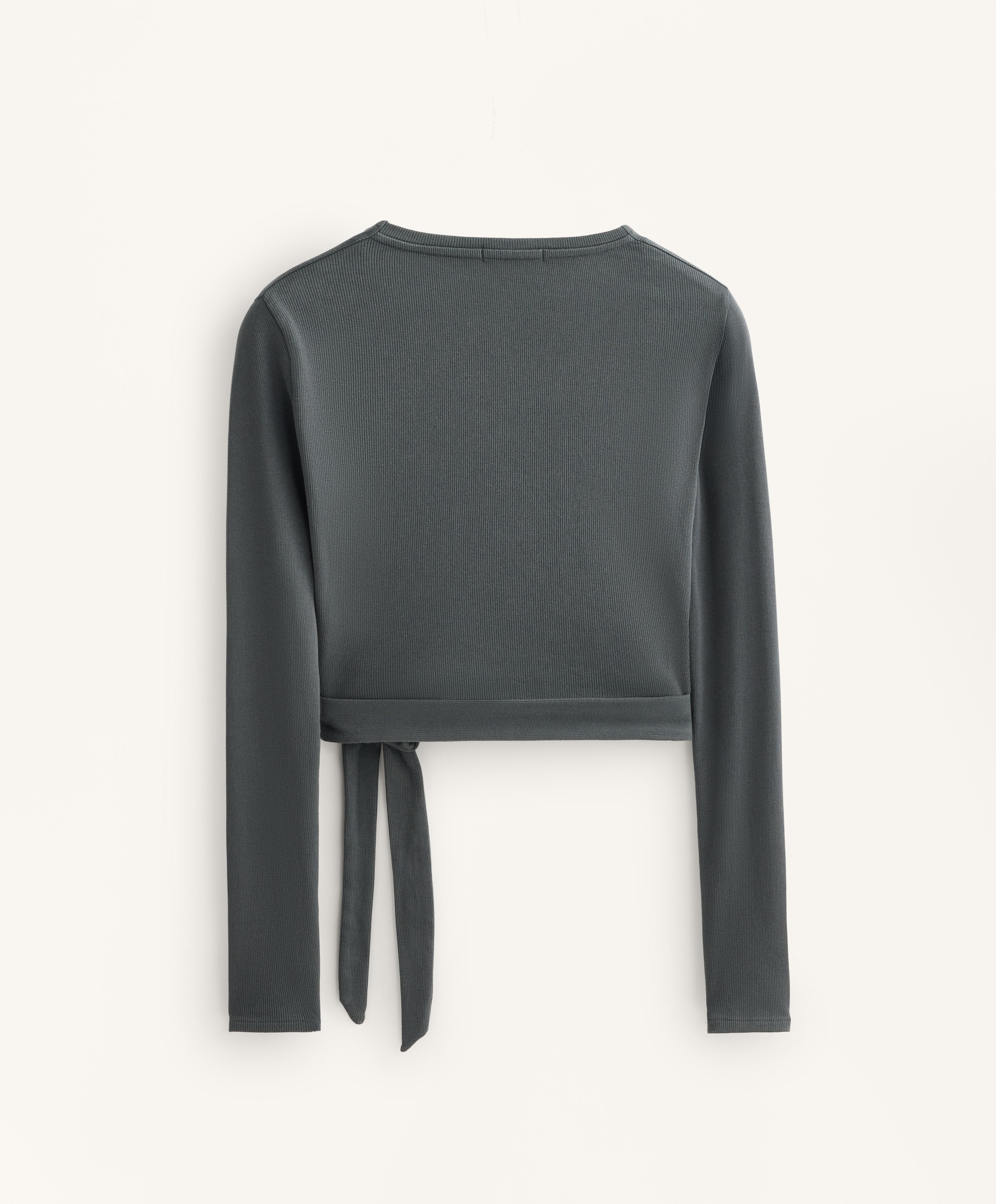 T-shirt croisé en coton mélangé côtelé