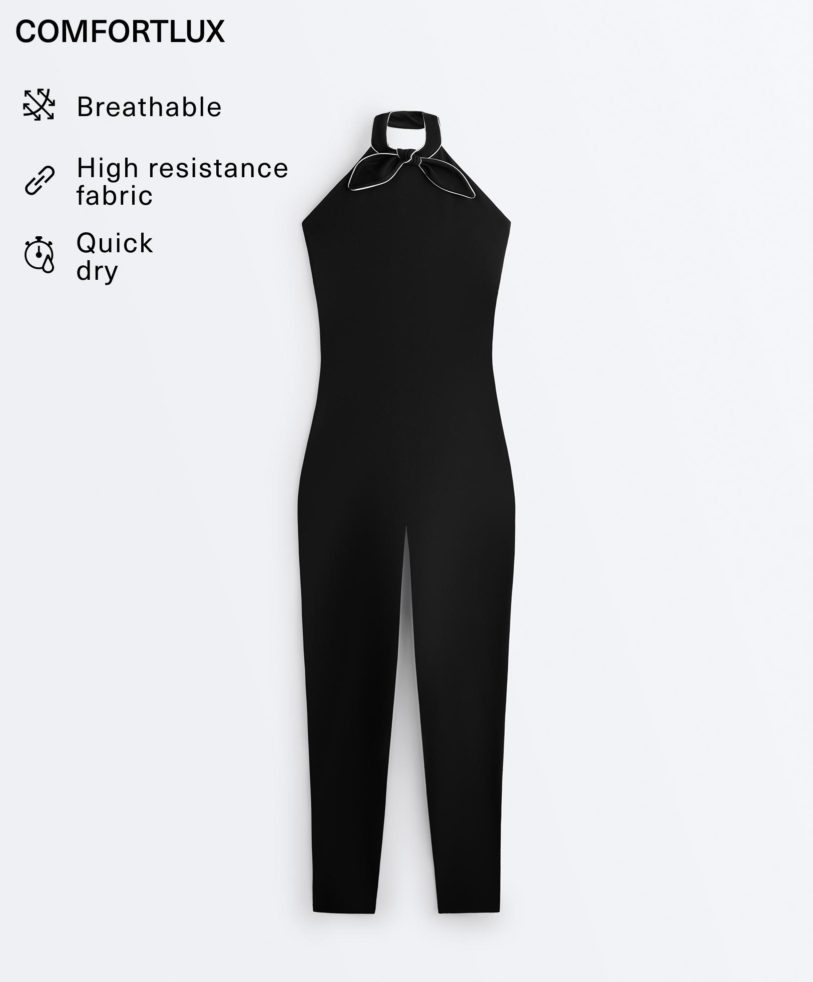 Comfortlux long jumpsuit with tie — BLACK