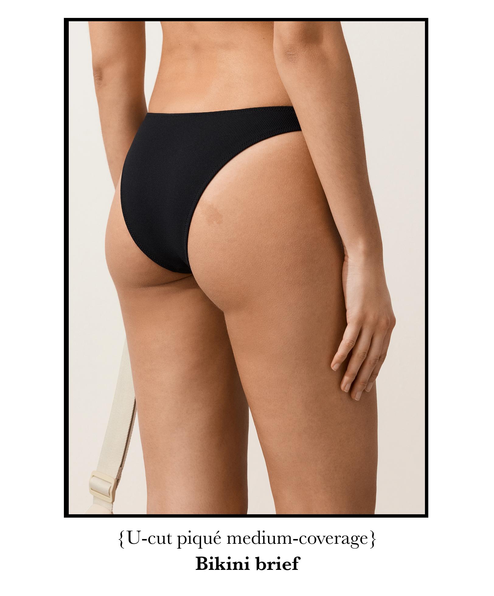 Medium-coverage U-cut piqué bikini briefs — BLACK