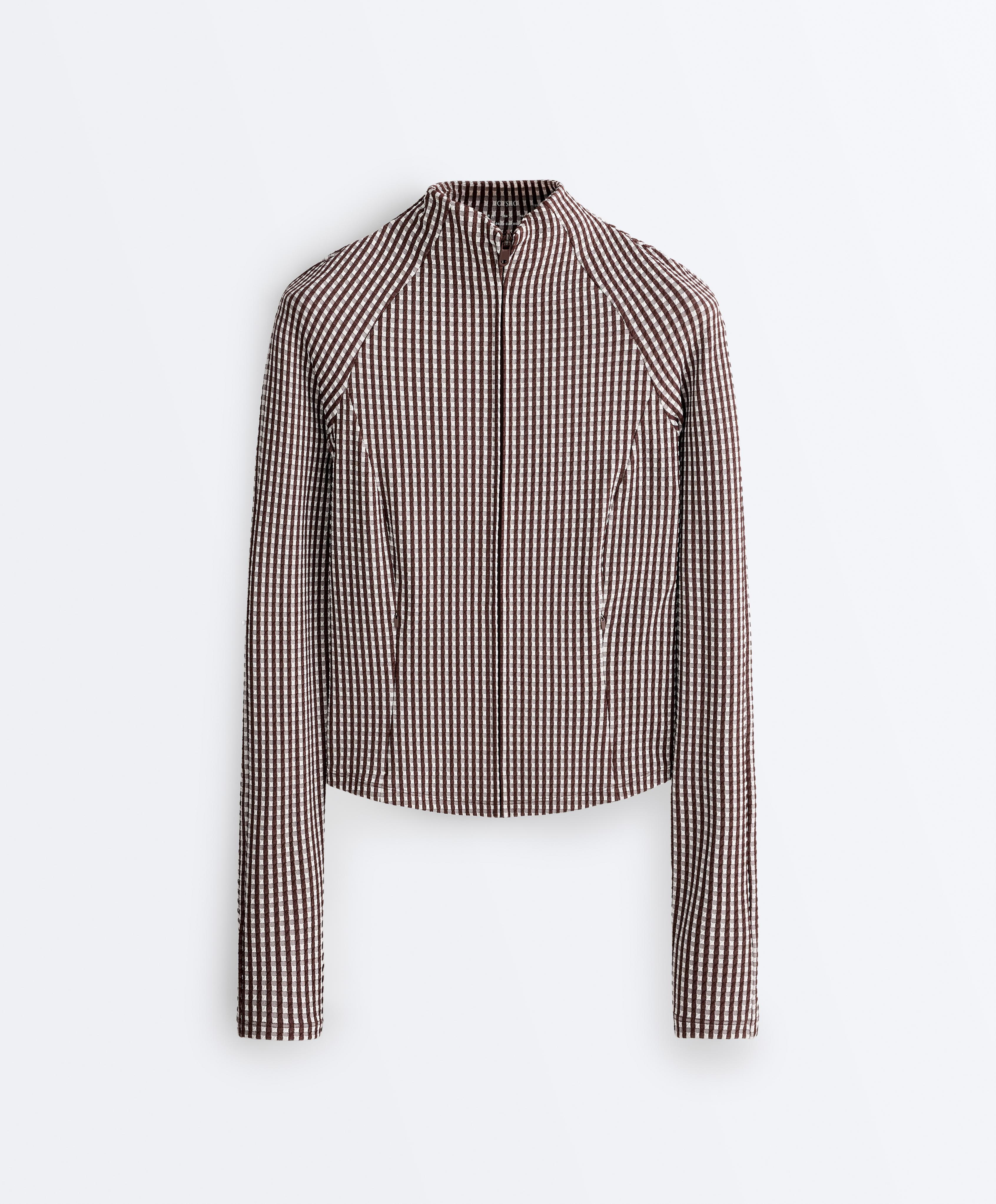 Gingham technical jacket — DARK REDDISH‑BROWN