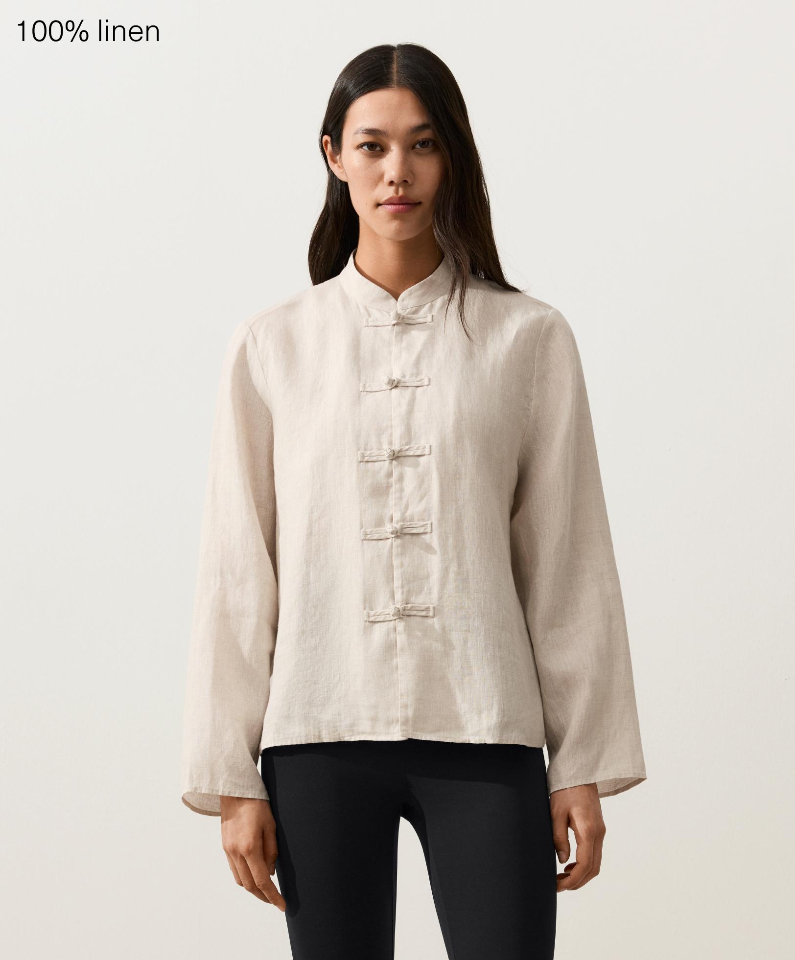 %100 keten düğmeli hakim yaka gömlek