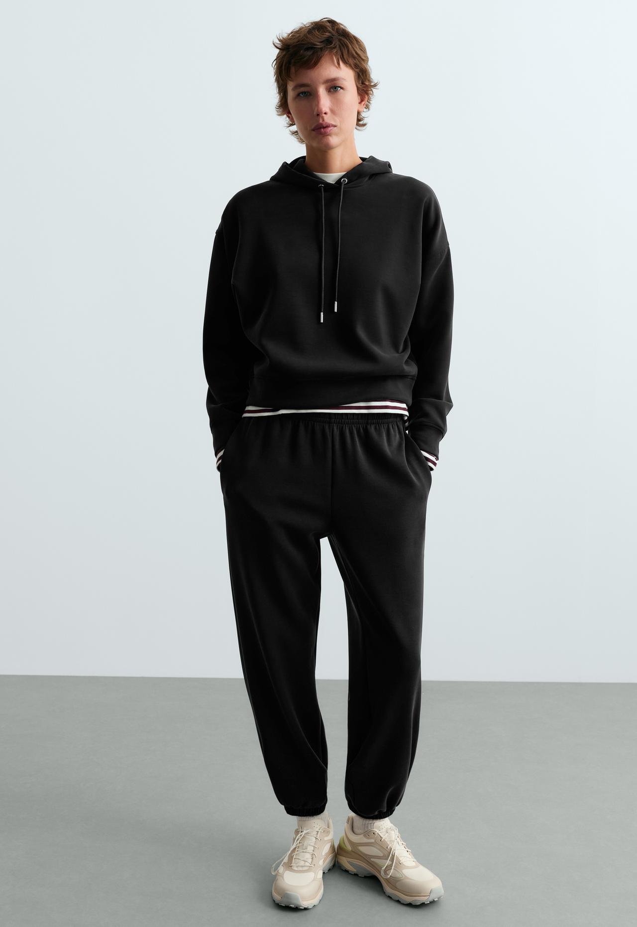 Relaxed Jogger trousers in modal Brushed fabric — BLACK