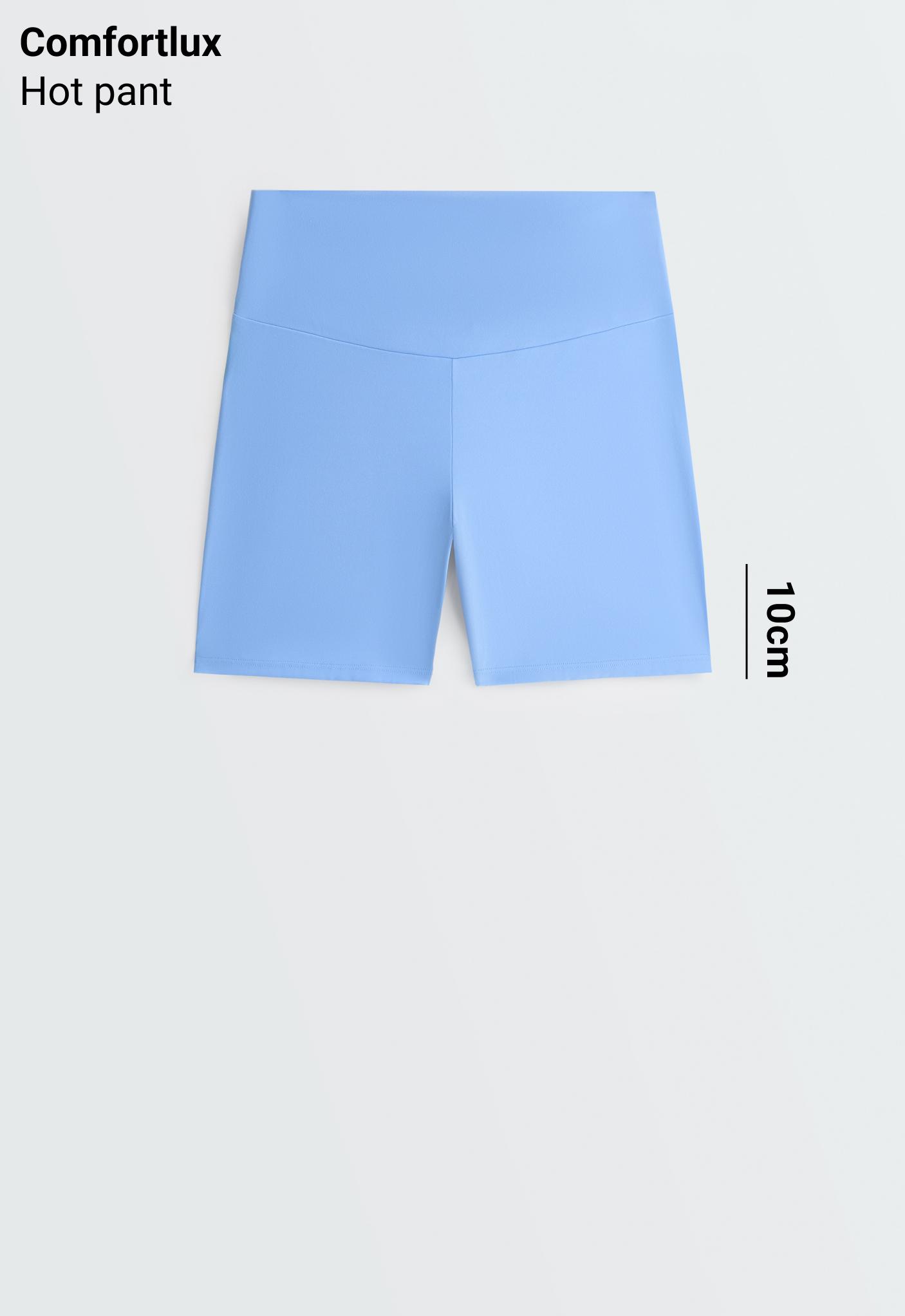 Front view of light blue fitted short tights, with a high waist and V-shaped seam on the front. — photo 1 of 1