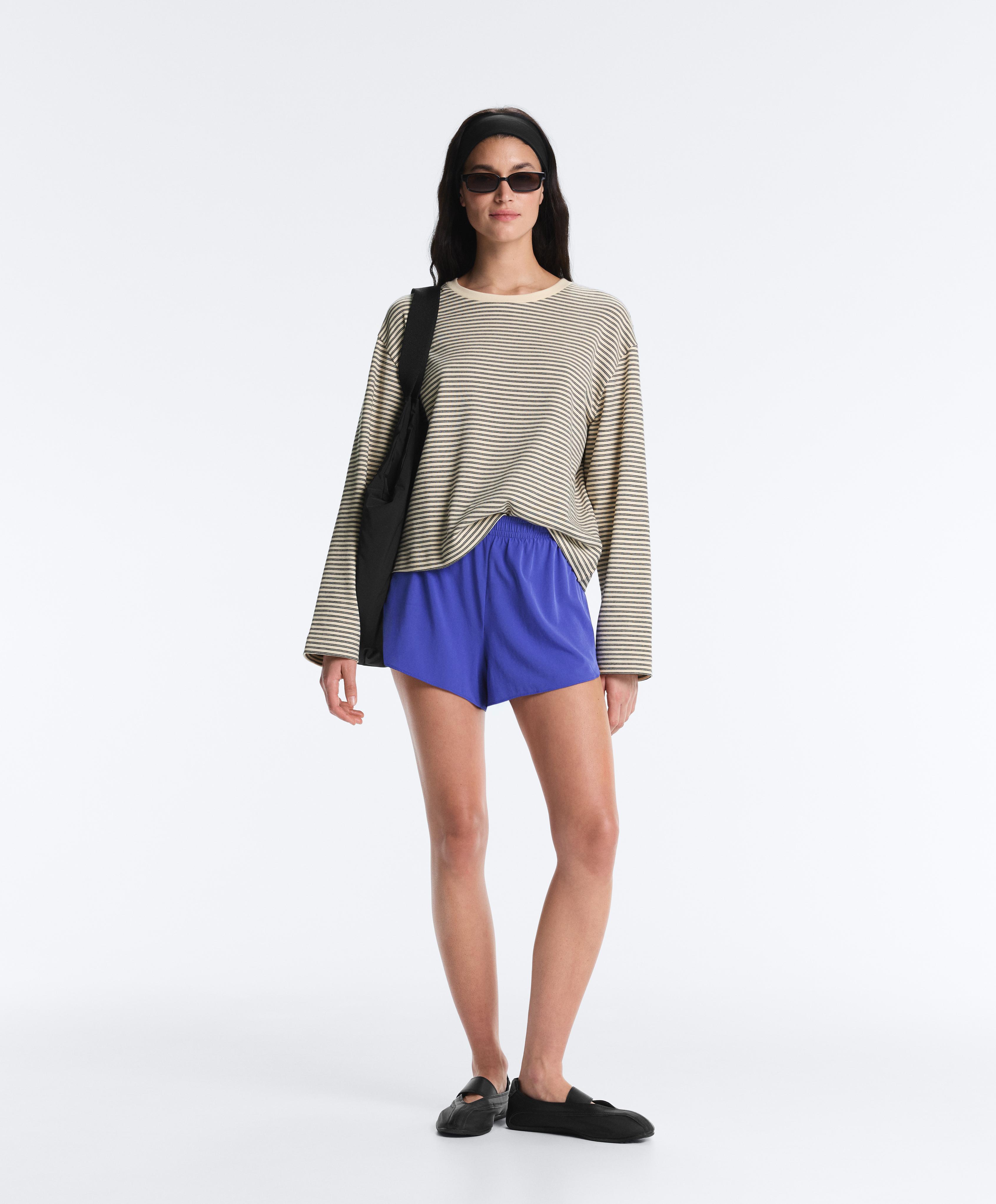 Striped cotton blend long sleeve relaxed T-shirt — WHITE