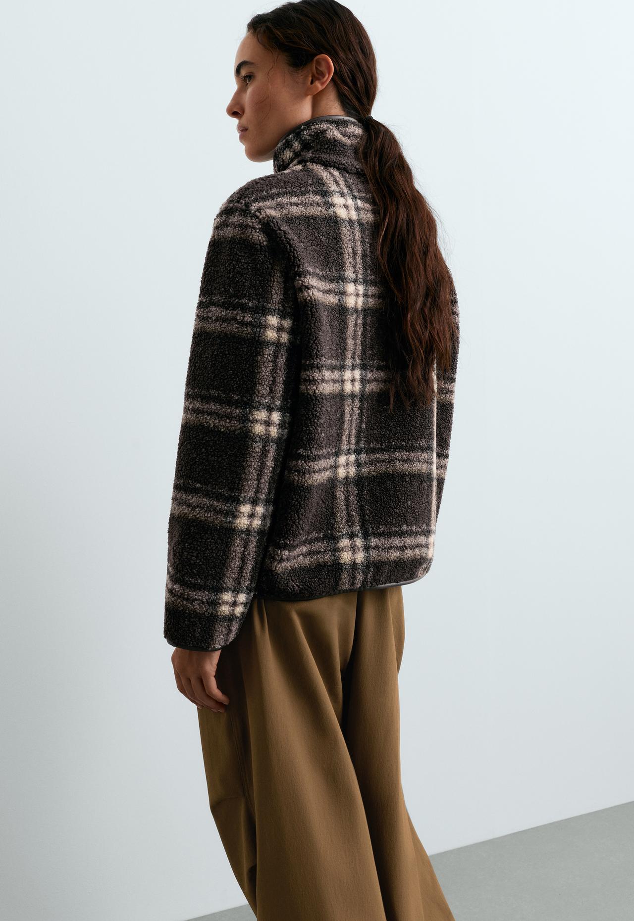 Checked faux-shearling jacket — DARK BROWN