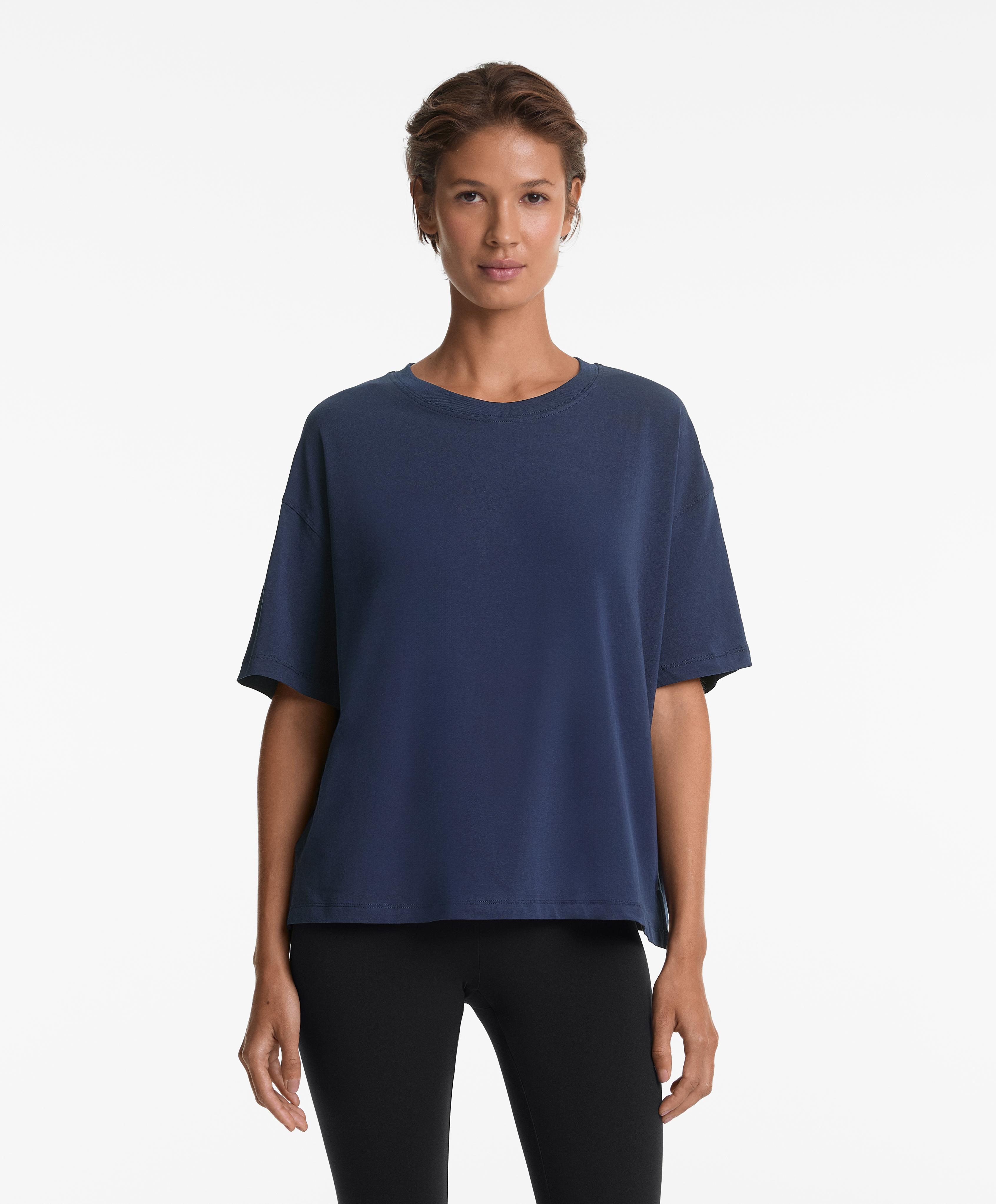 Boxy short-sleeved cotton blend T-shirt