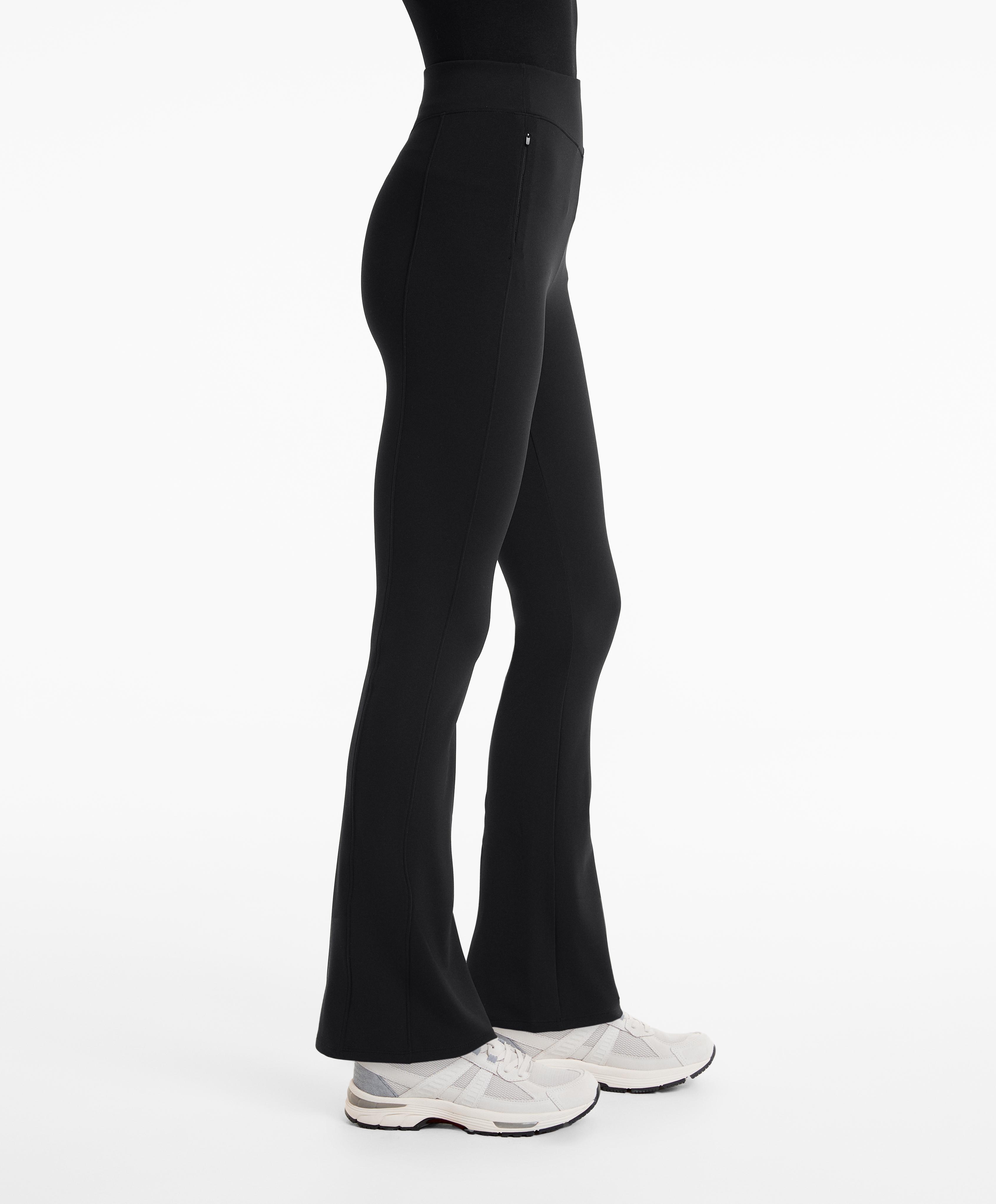 High rise warm flare trousers with pockets — BLACK
