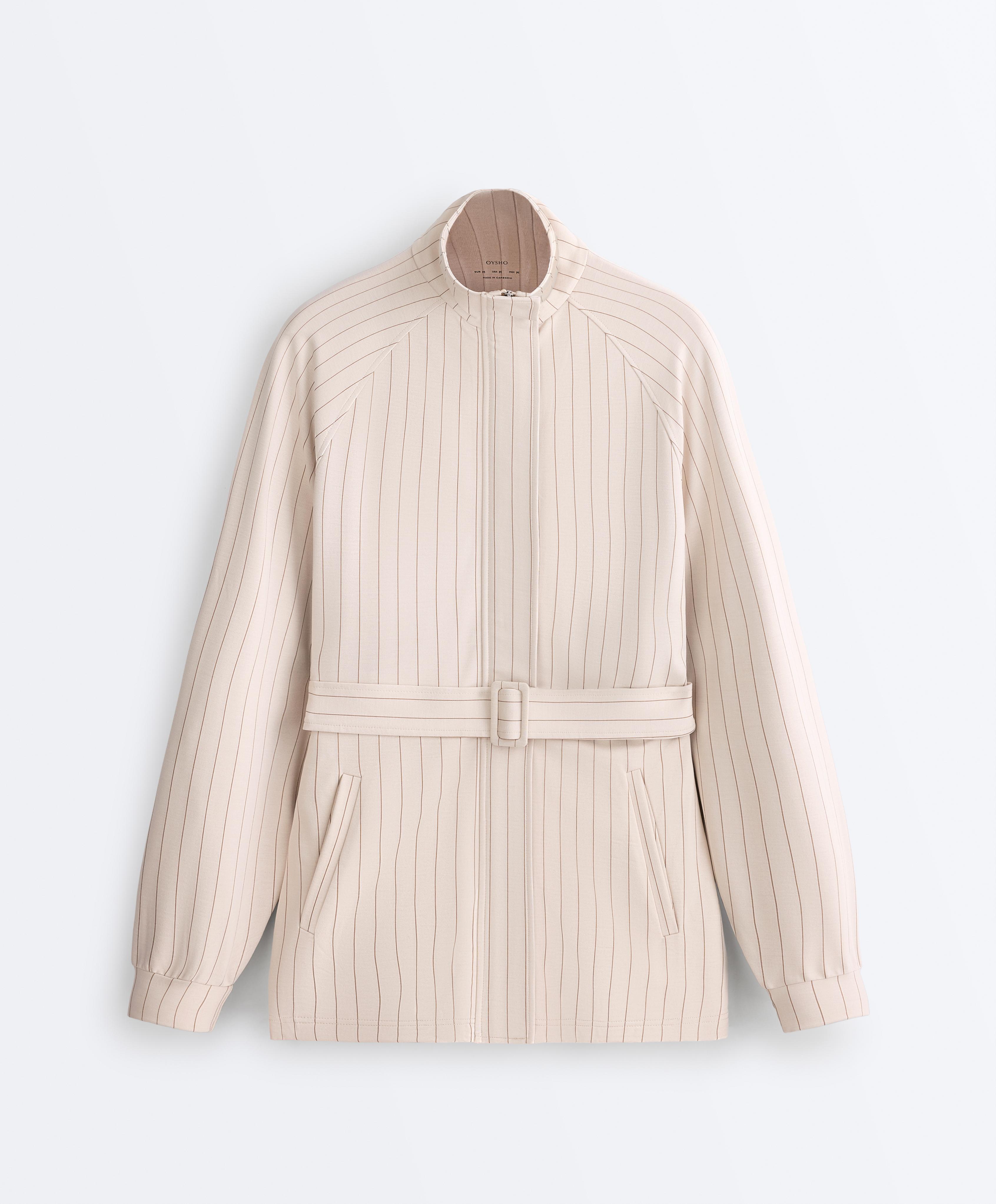 Striped soft-touch belted jacket — SANDY
