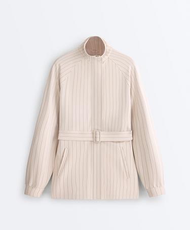 Striped soft-touch belted jacket — SANDY           10