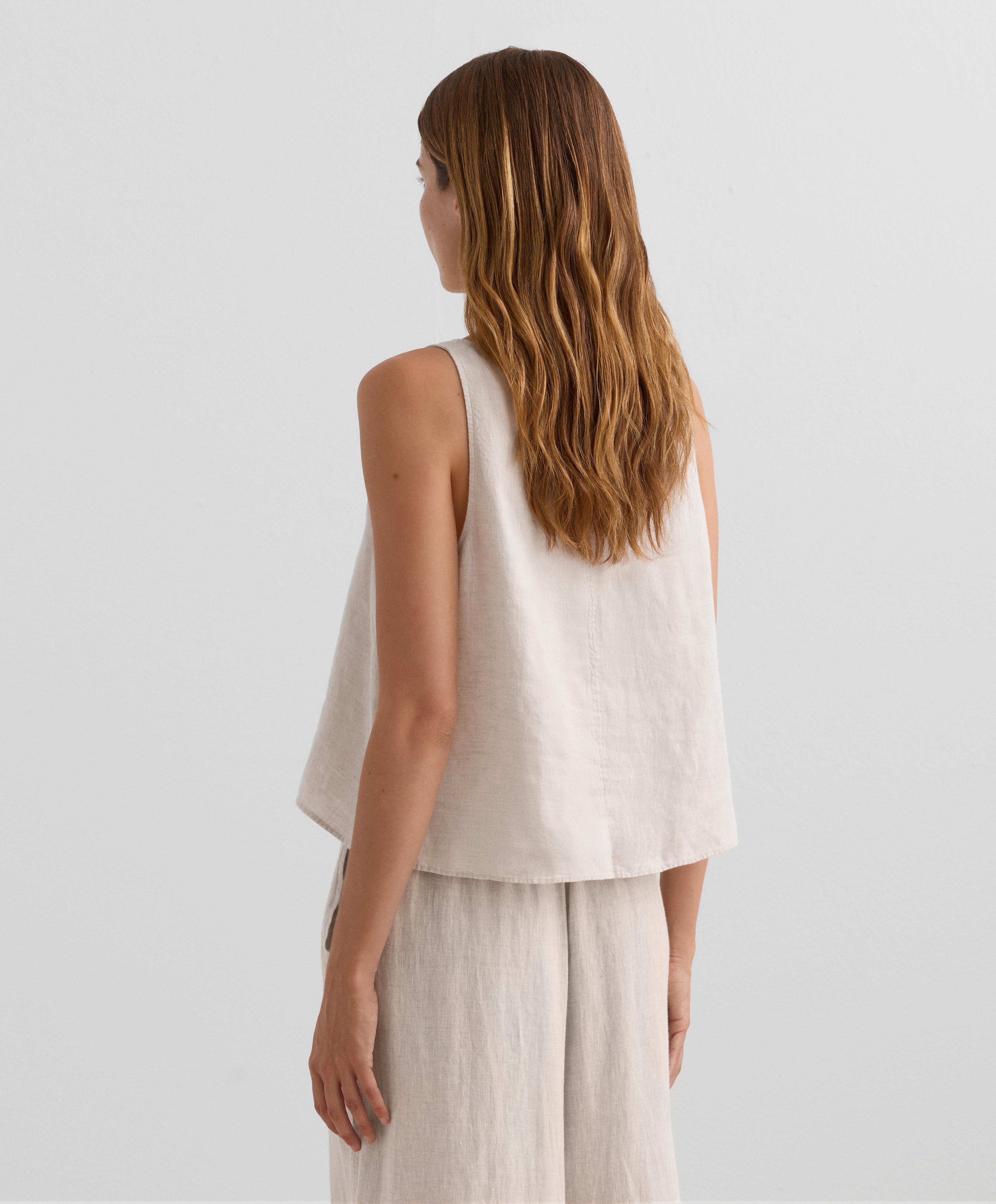 100% linen V-neck strap top — SAND MELANGE