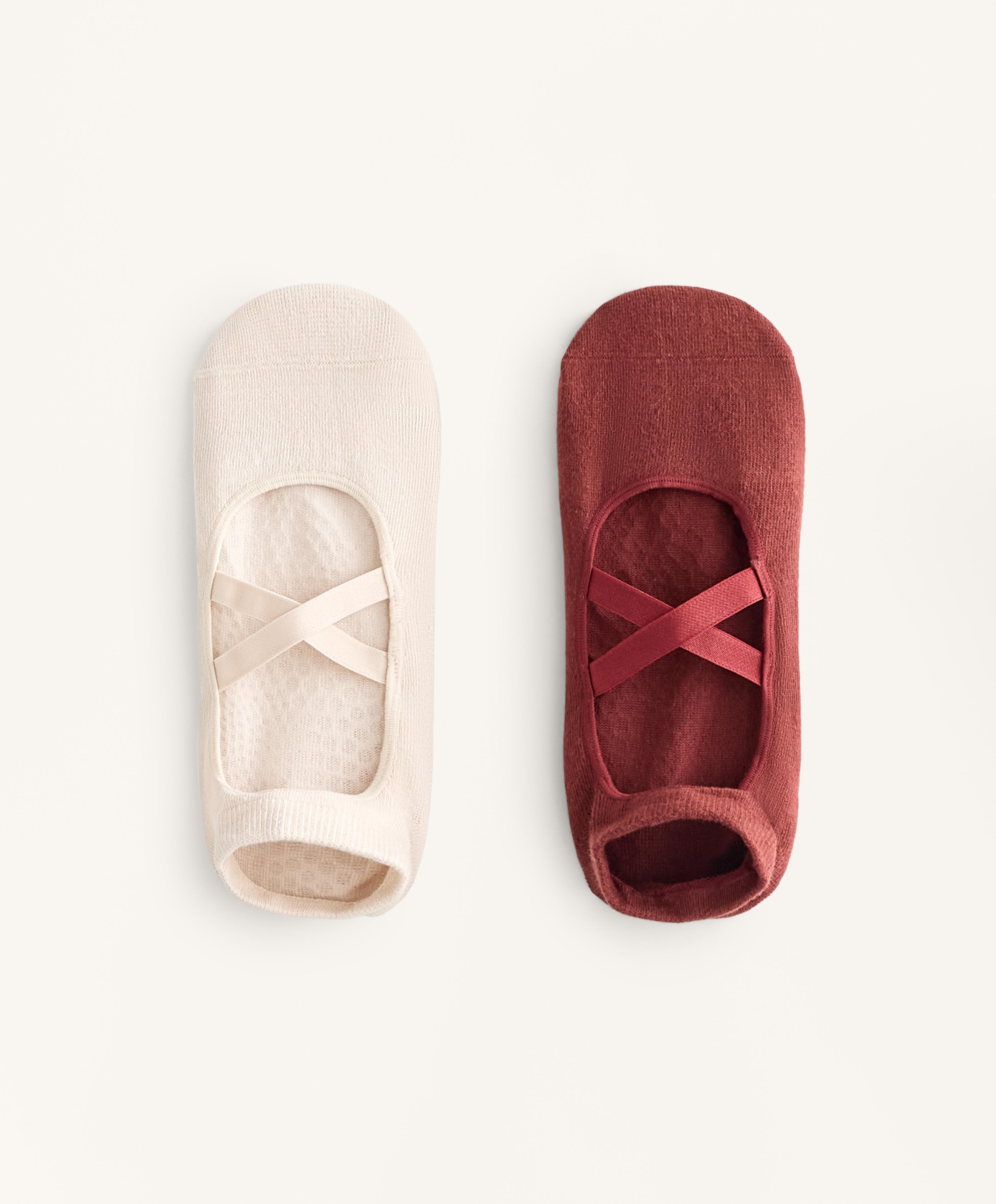2 paires de chaussettes pour yoga et pilates en mélange de coton avec bandes élastiques croisées 2 paires de chaussettes pour yoga et pilates en mélange de coton avec bandes élastiques croisées
