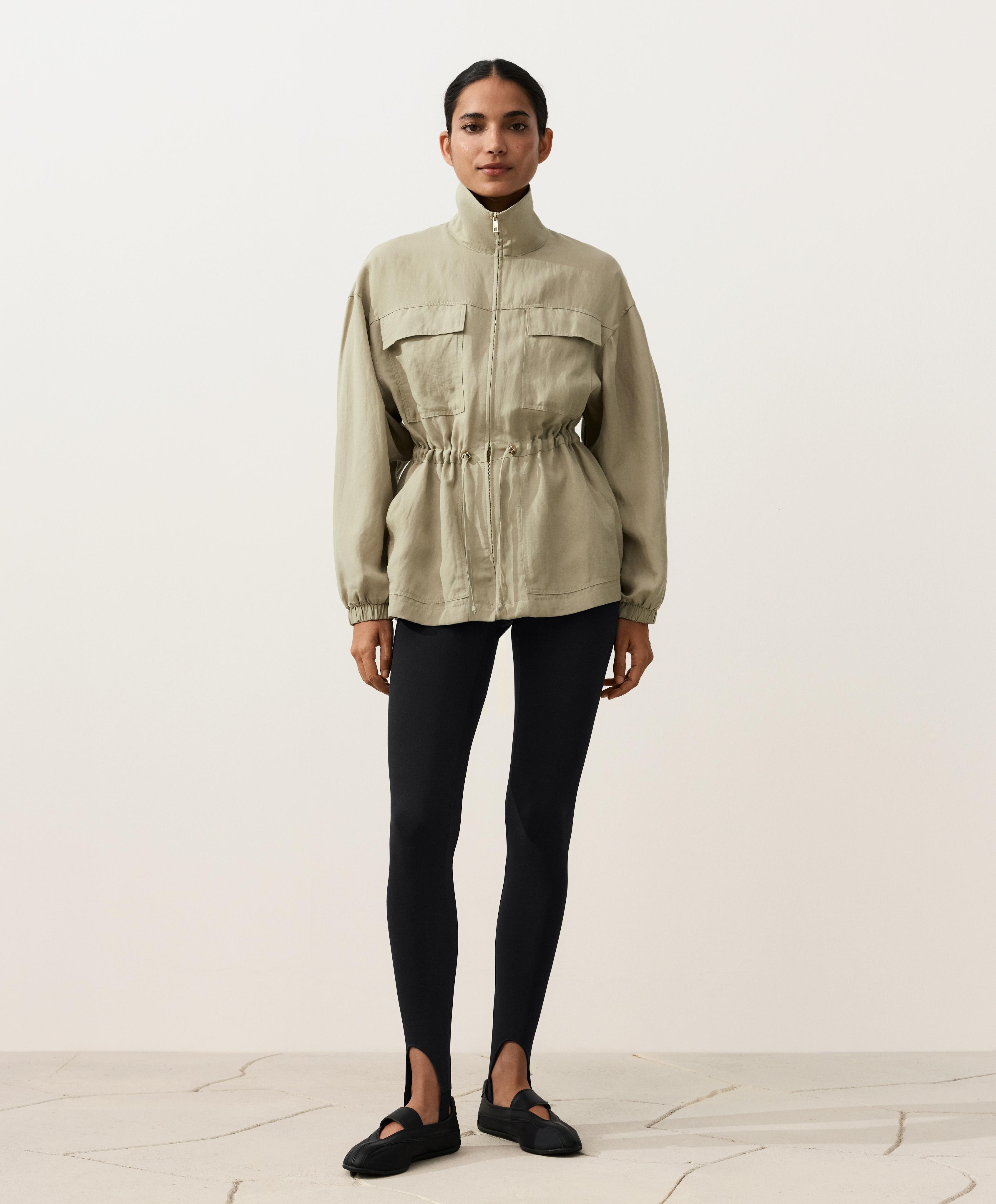 Lyocell and 24% linen blend ruched waist jacket — GREEN BEIGE