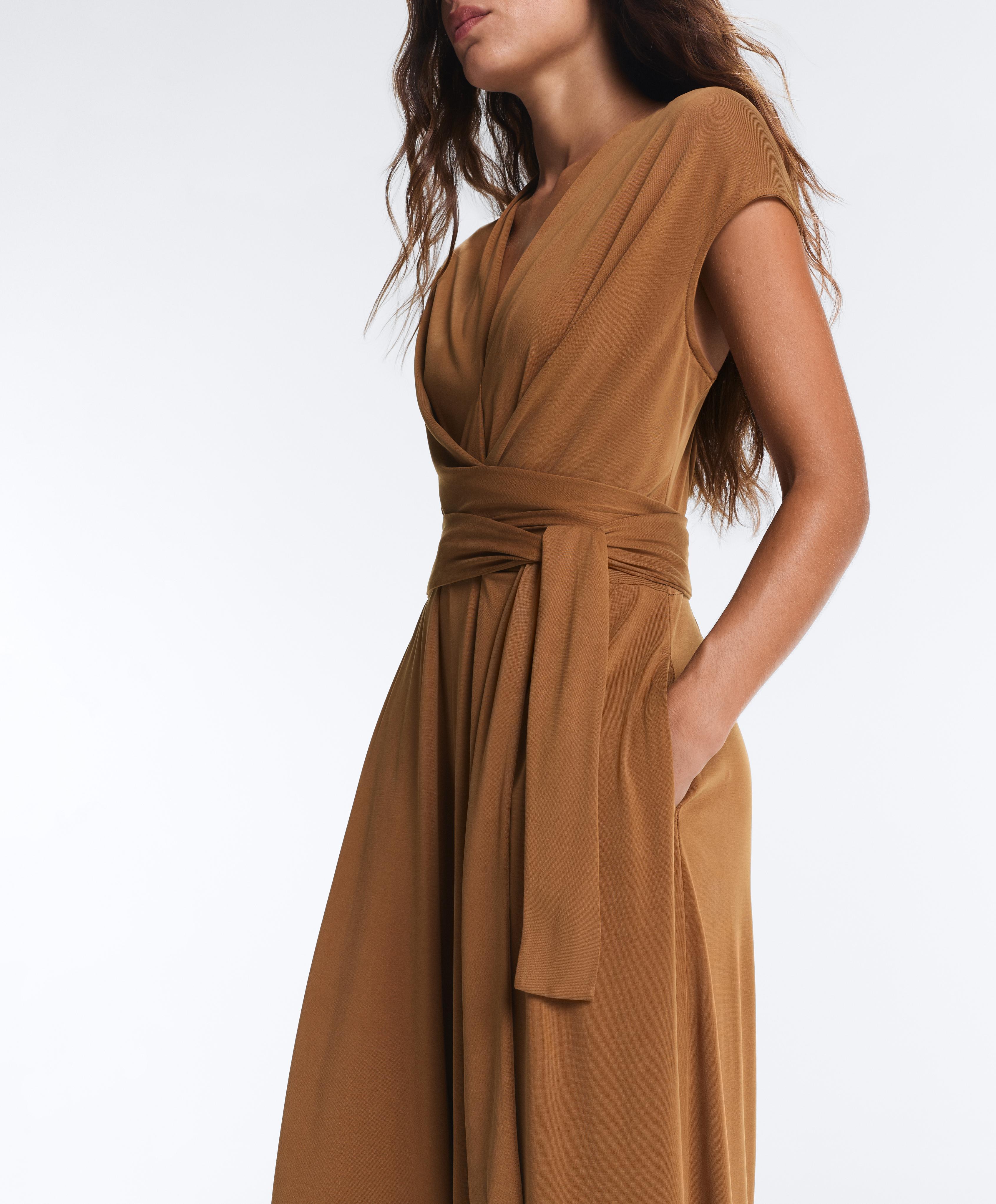 Crossover modal blend long jumpsuit — COPPER