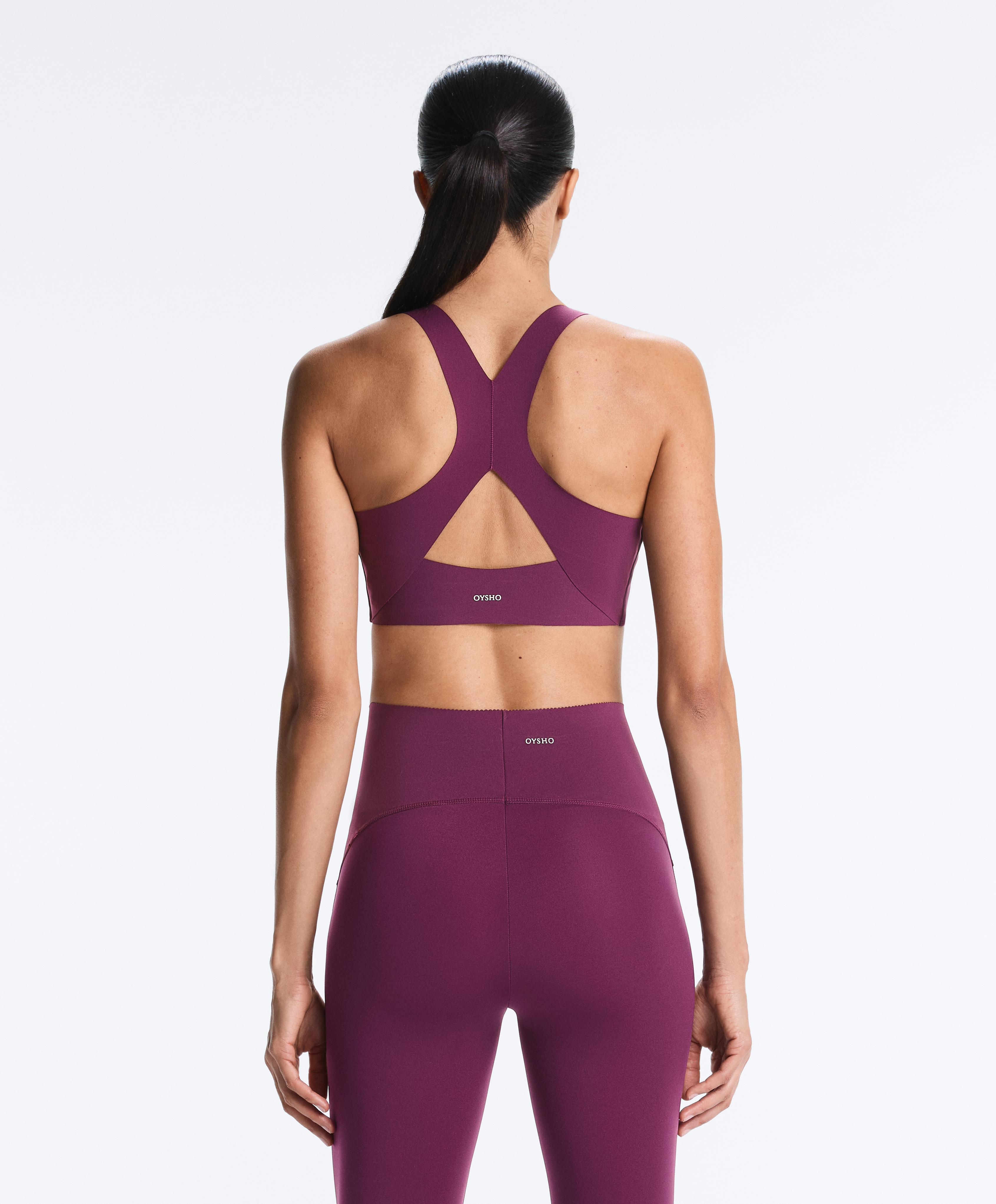 Medium-support compressive bra with cups — DARK PLUM