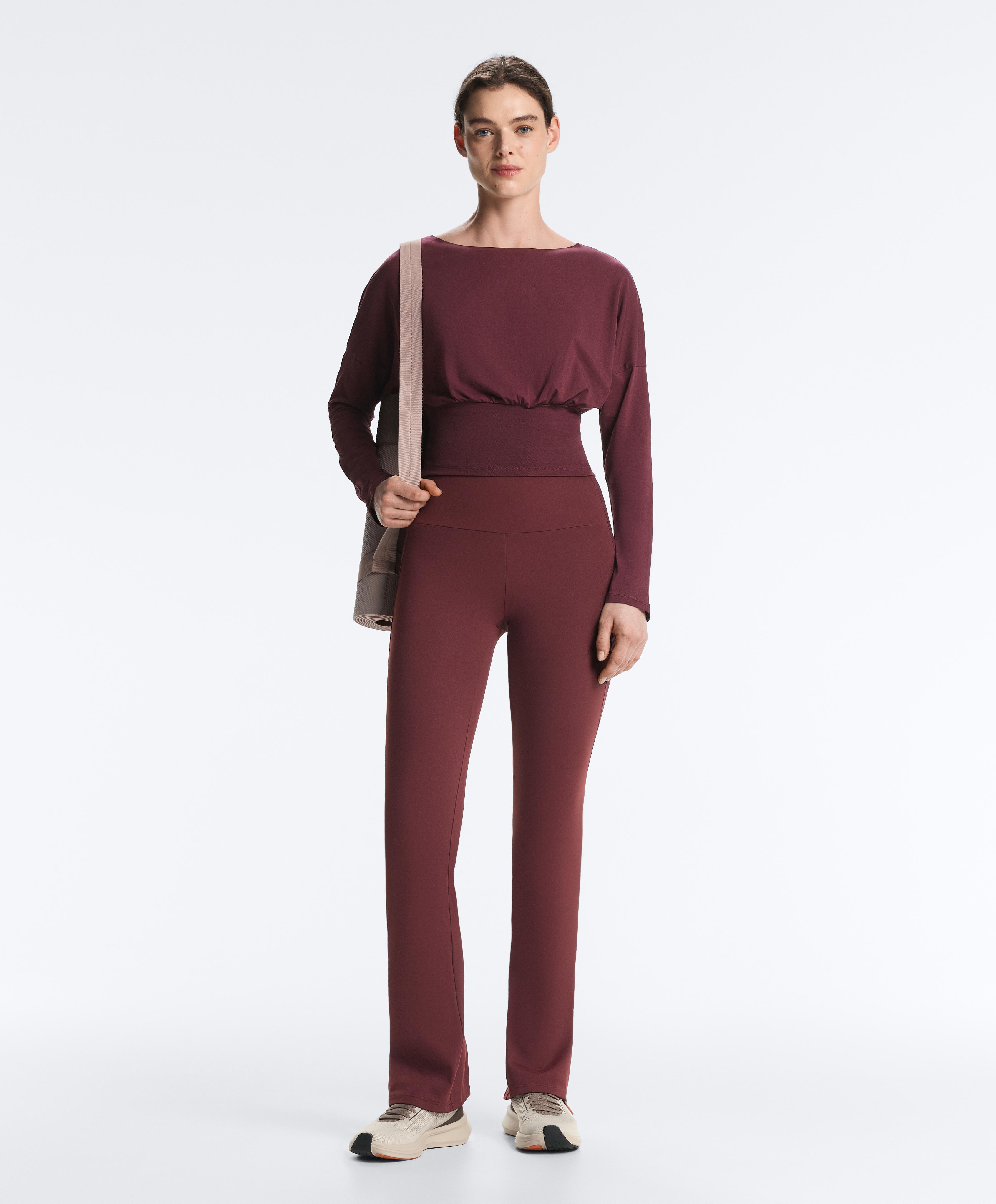 Fitted waist cotton blend T-shirt — MAROON