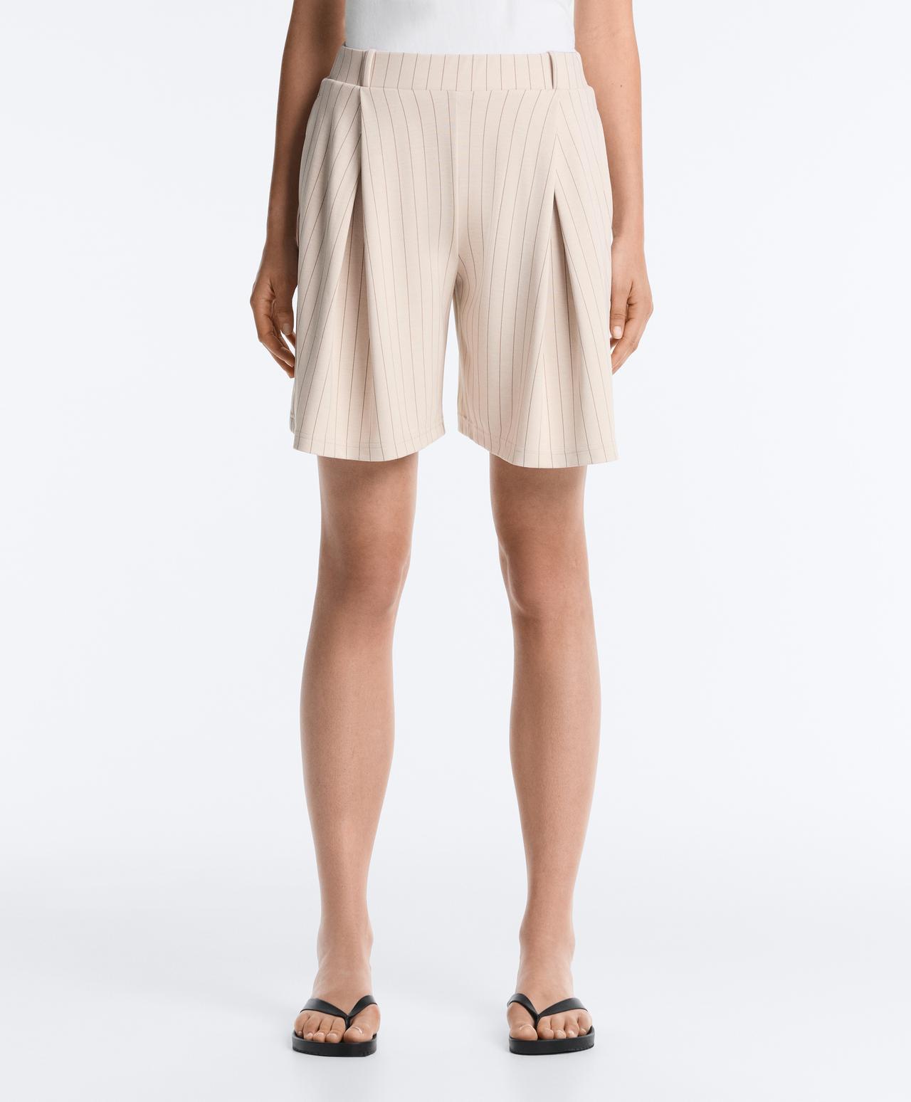 Wide striped pleated bermuda shorts — SANDY          