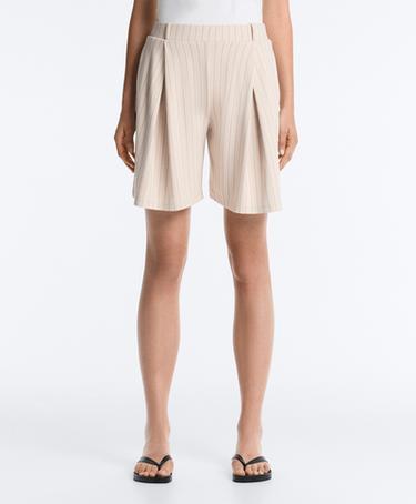 Wide striped pleated bermuda shorts — SANDY           1