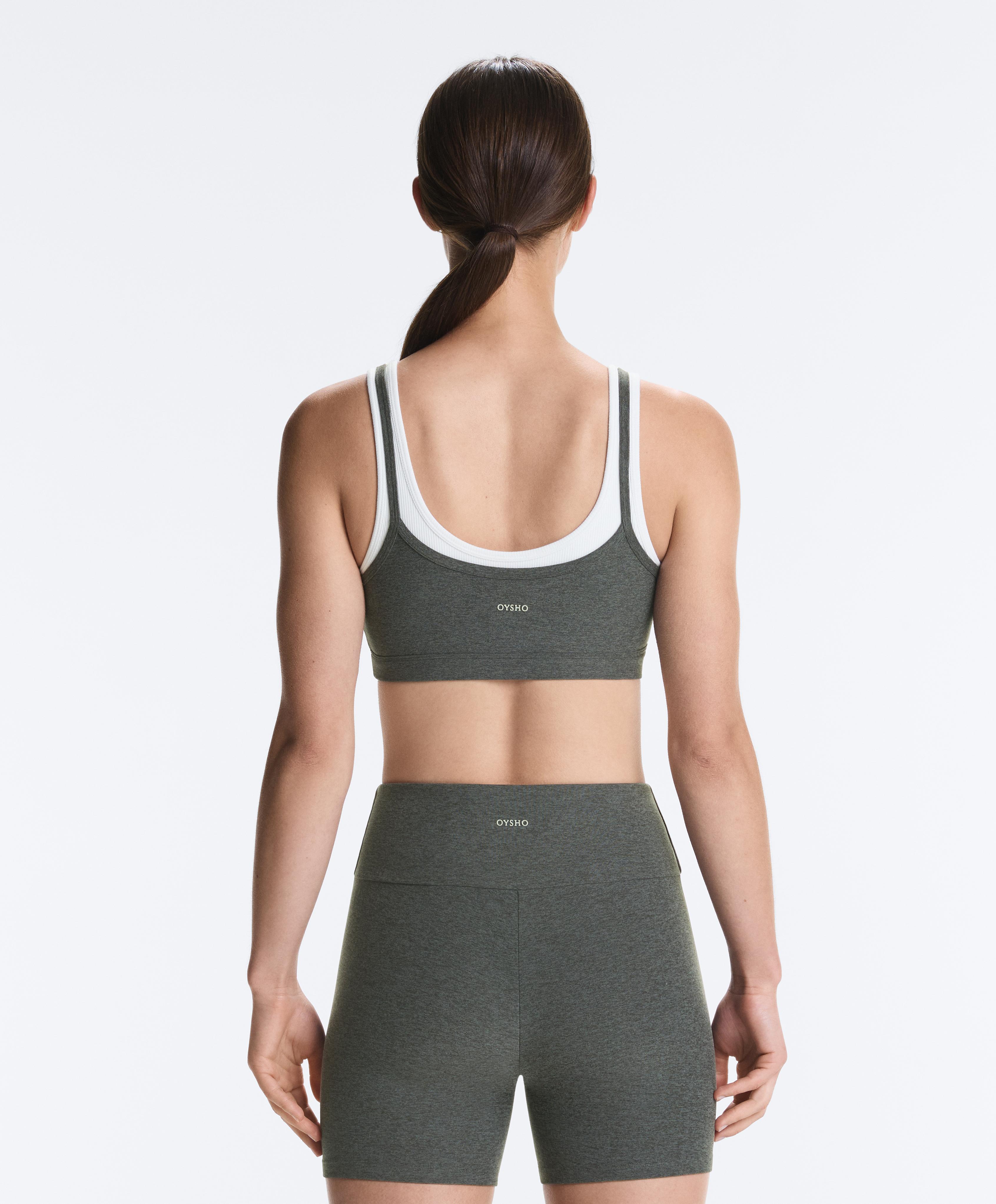 Medium-support ribbed heather sports bra with overlay