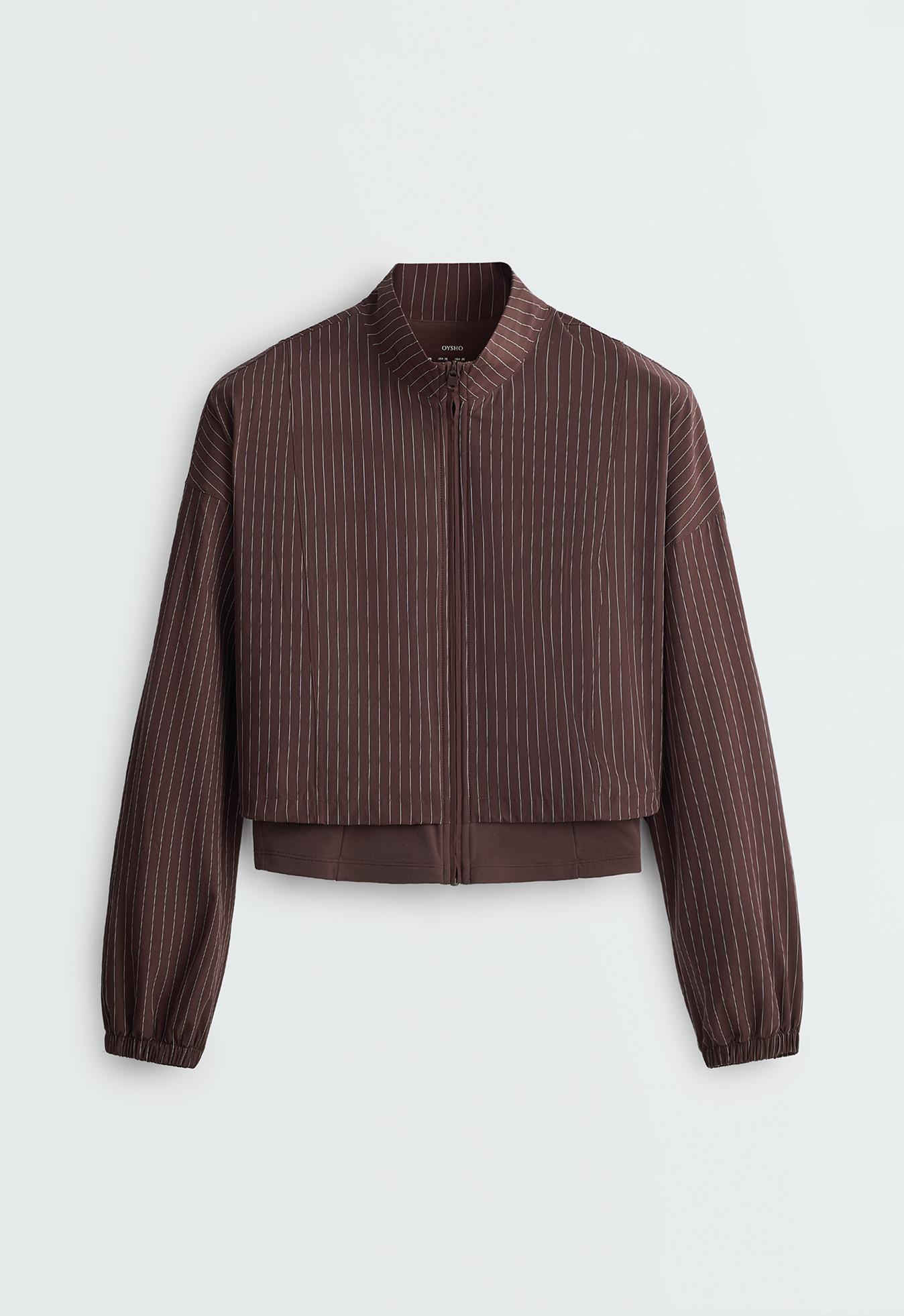 Pinstriped water-repellent technical jacket — CHOCOLATE