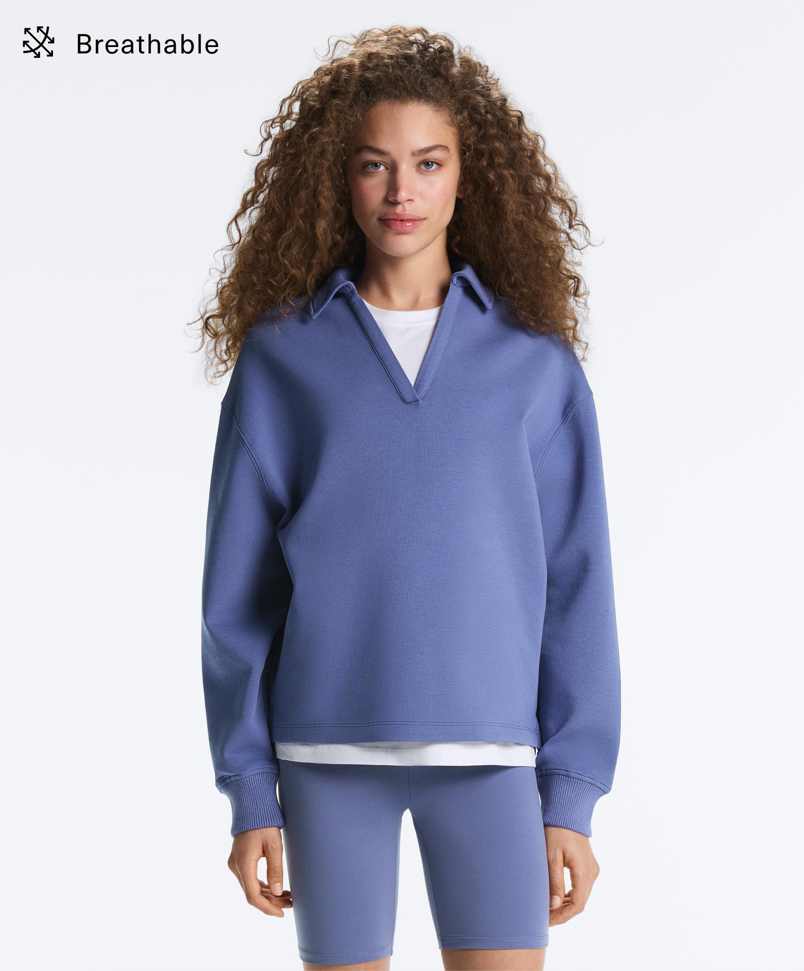 V-neck cotton blend polo shirt