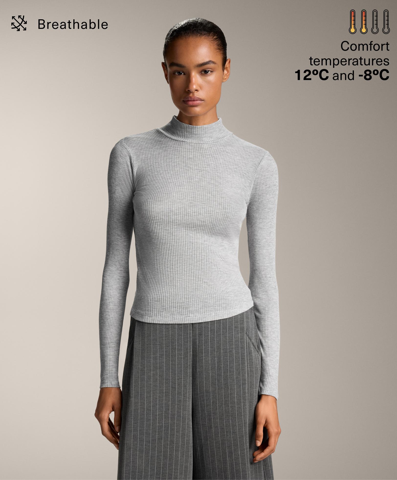 Rib high-neck base layer T-shirt with lyocell