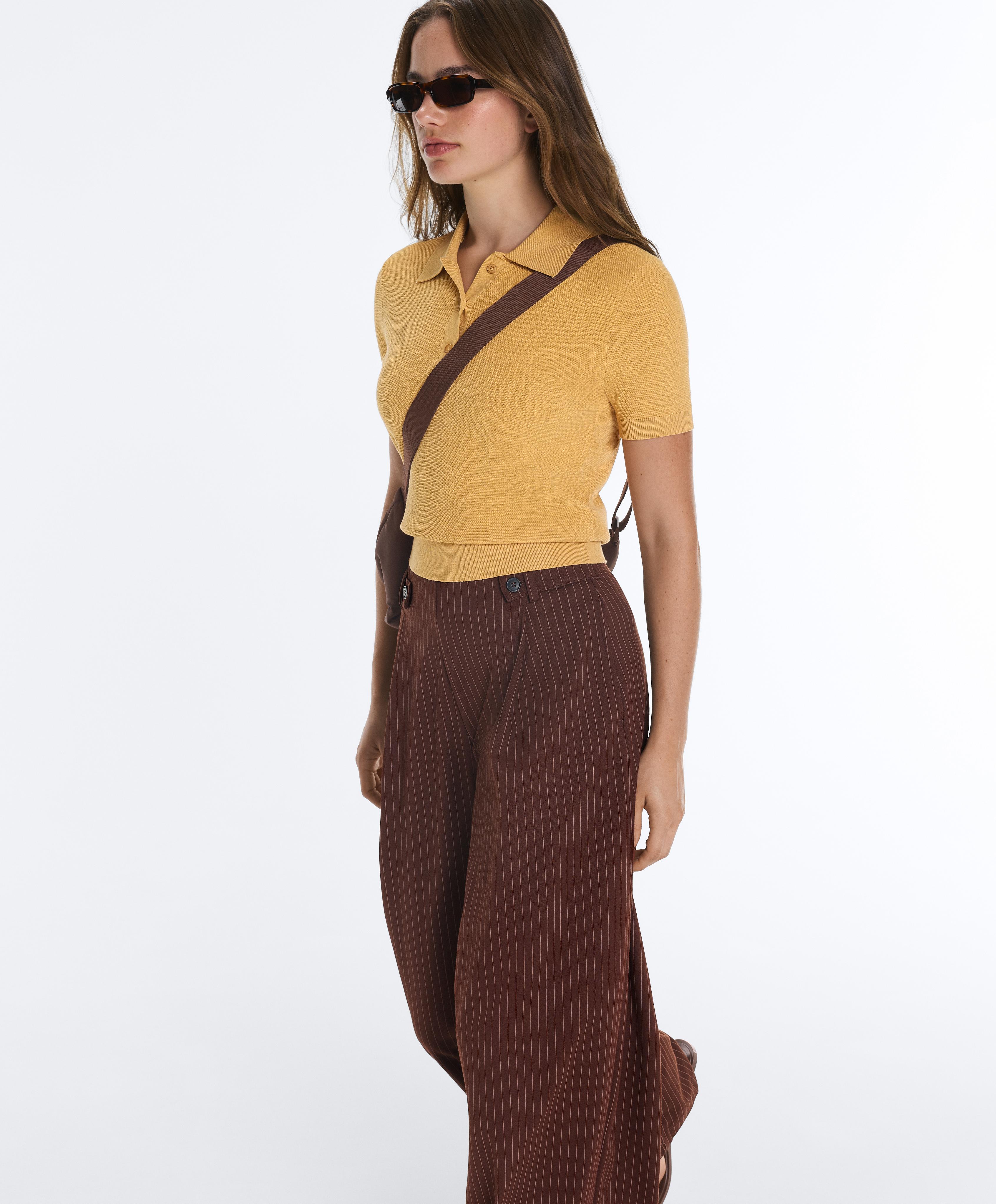 Short-sleeved button knit polo shirt — OCHRE