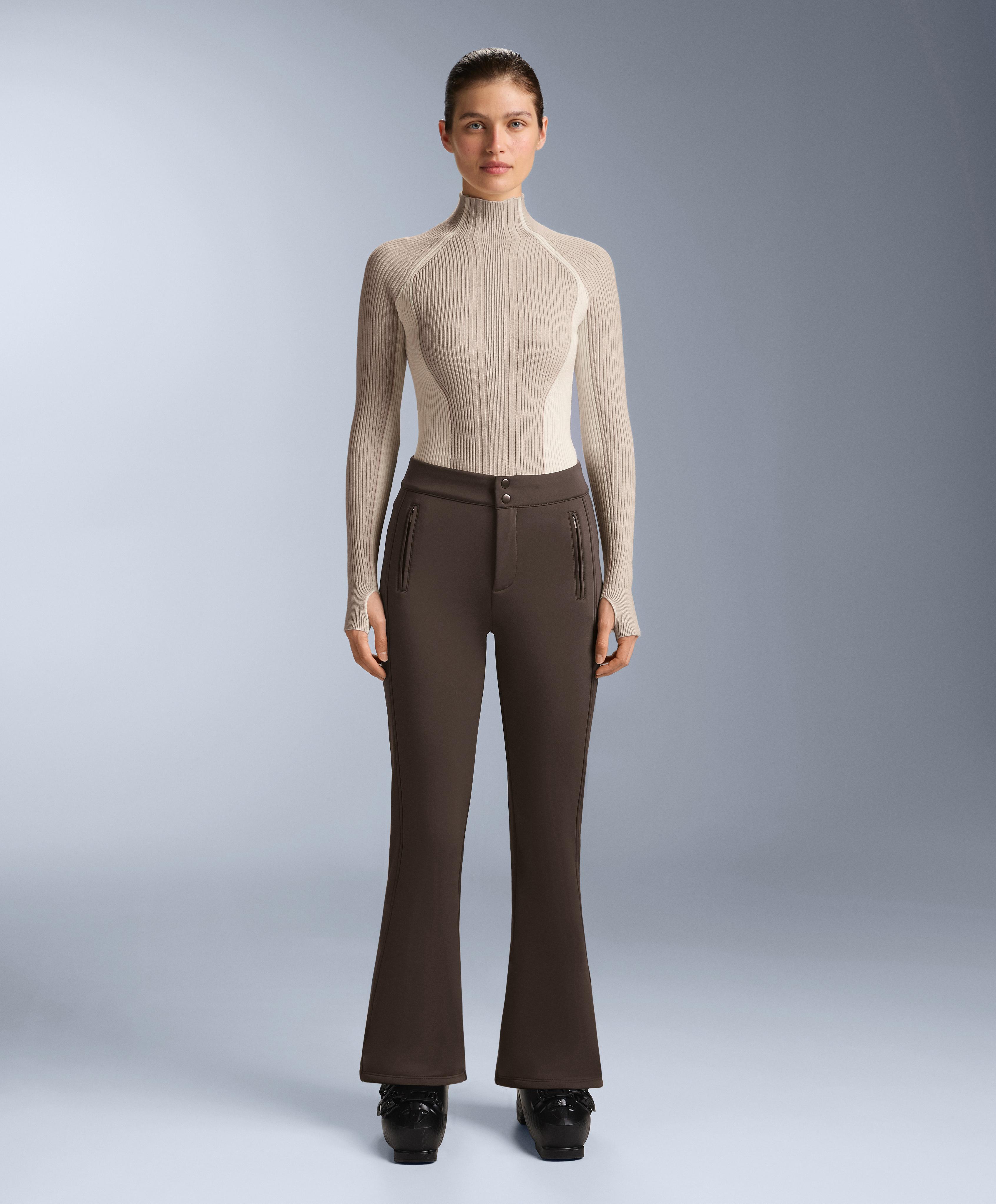 Thermal base layer T-shirt with contrast rib knit — PALE MINK