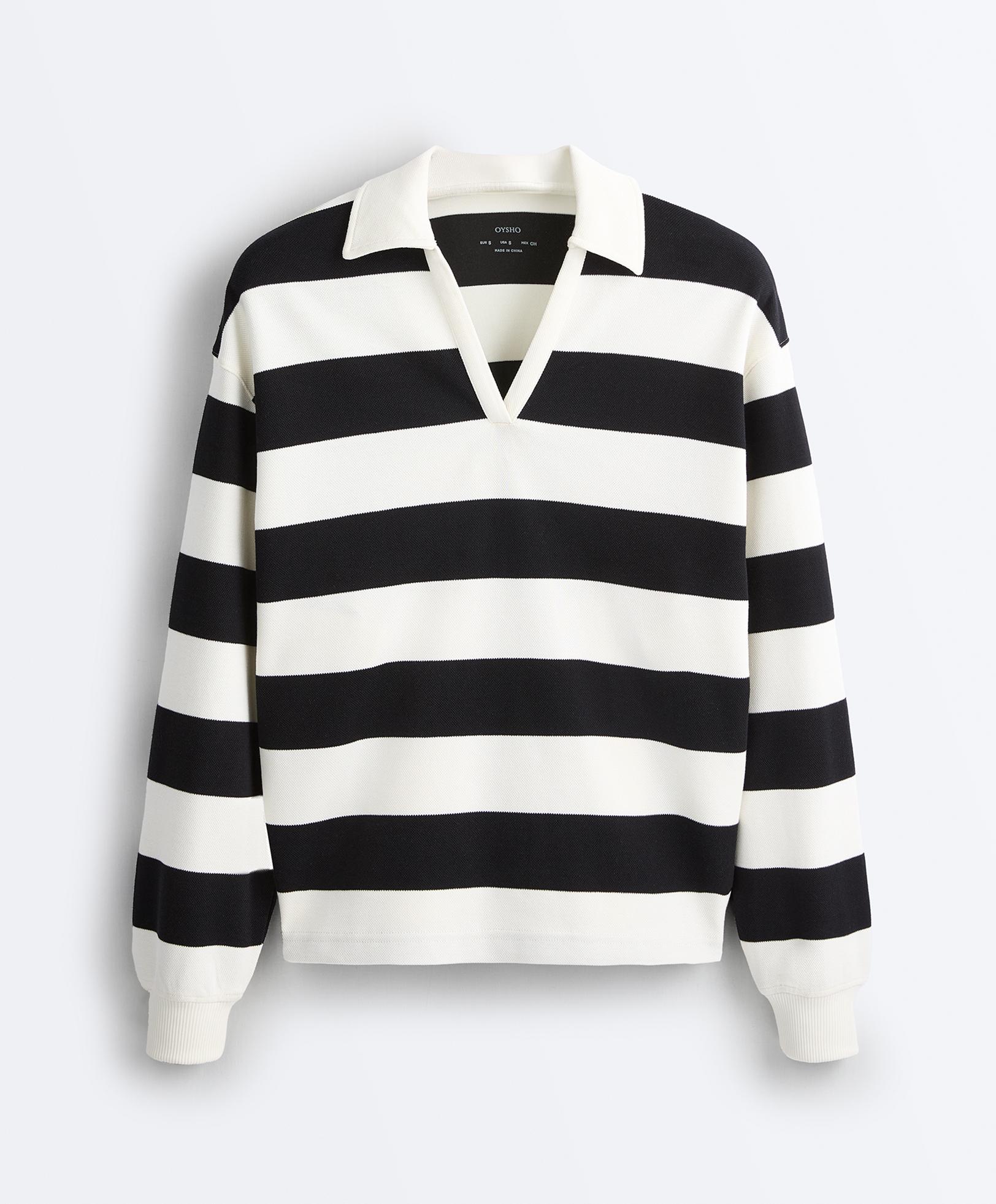 Striped cotton piqué polo shirt — BLACK