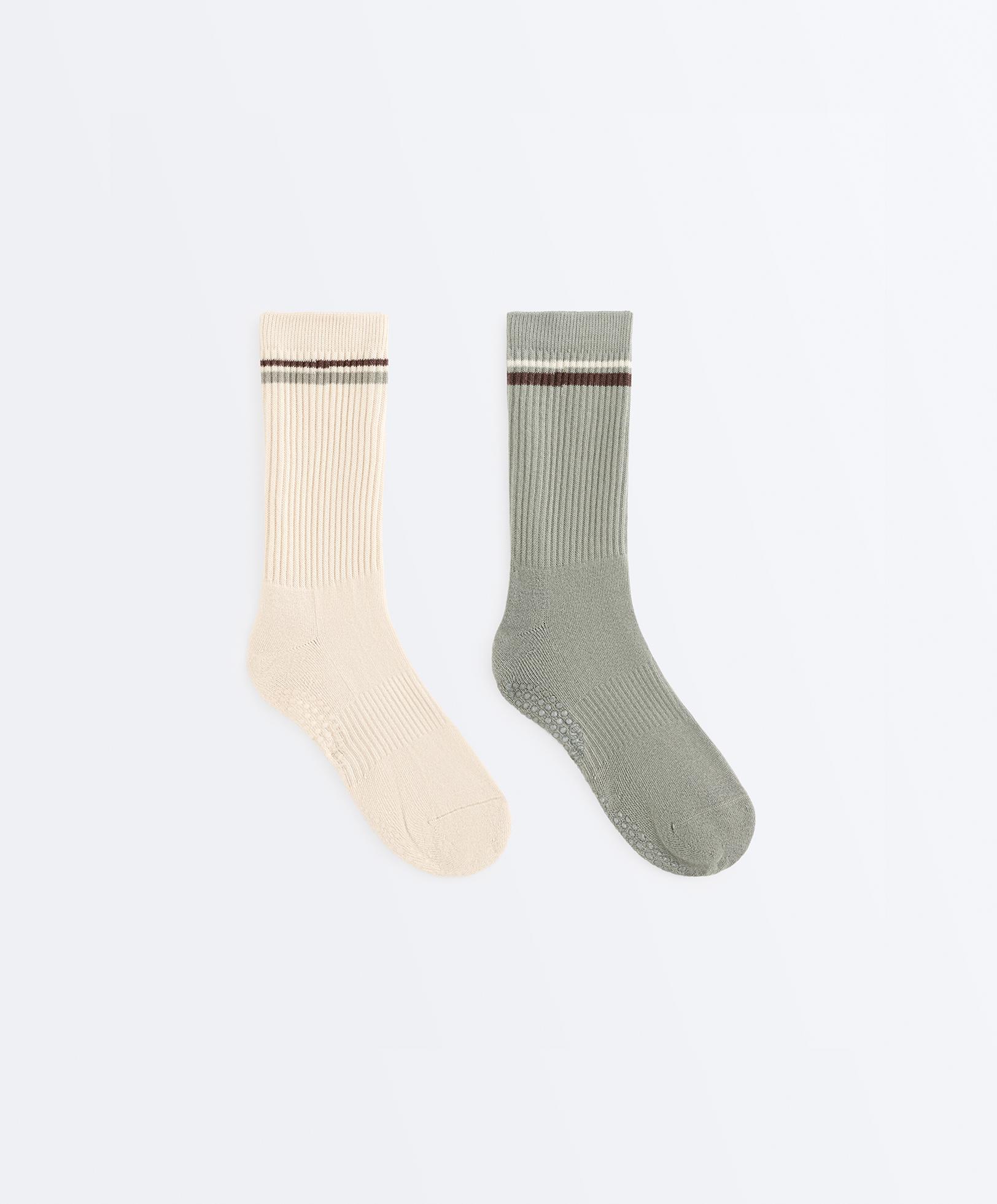 2 pairs of Classic cotton blend yoga and Pilates socks — SOFT AQUA GREEN
