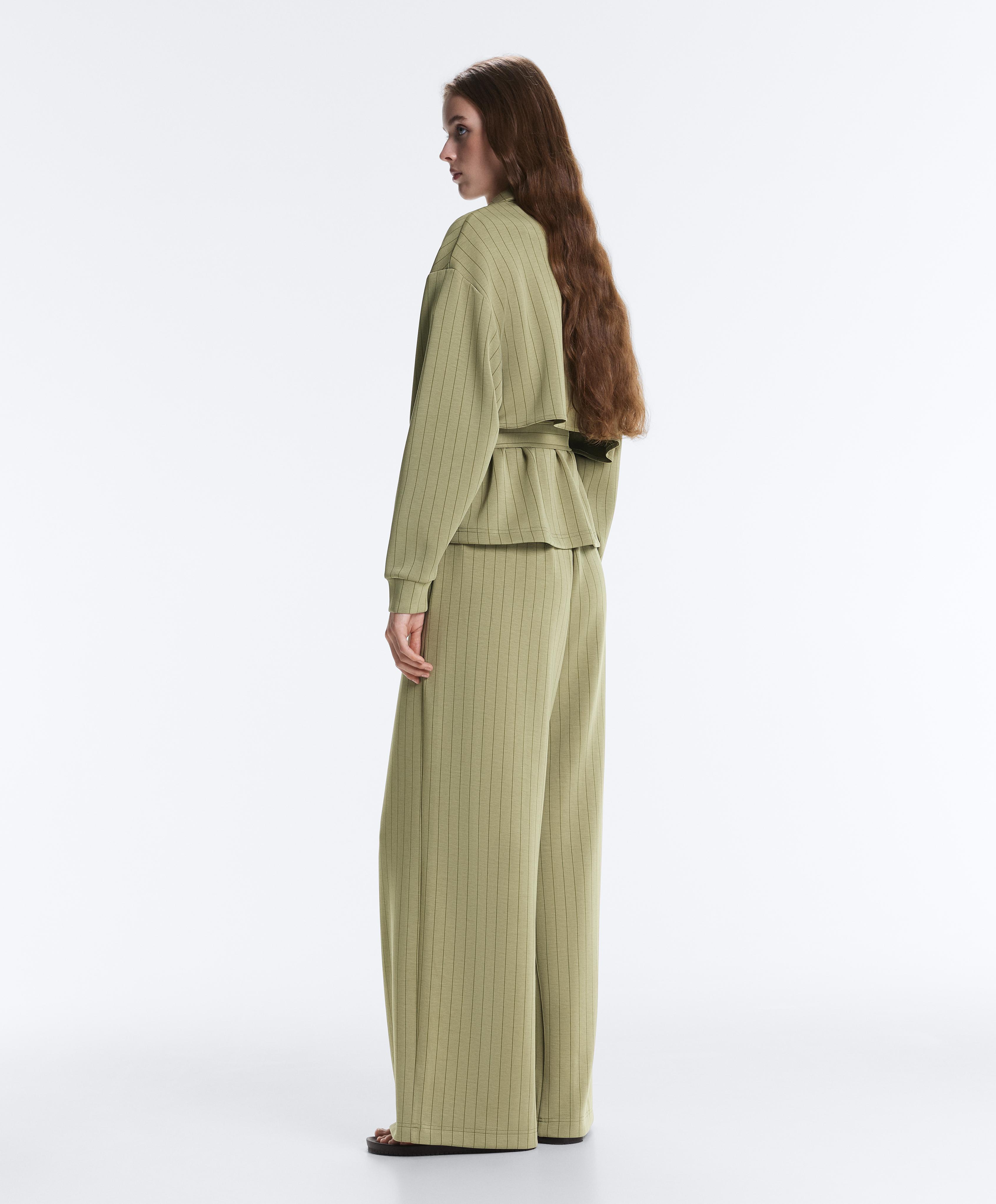 Boxy cape jacket with soft-touch modal pinstripe — YELLOW GREEN