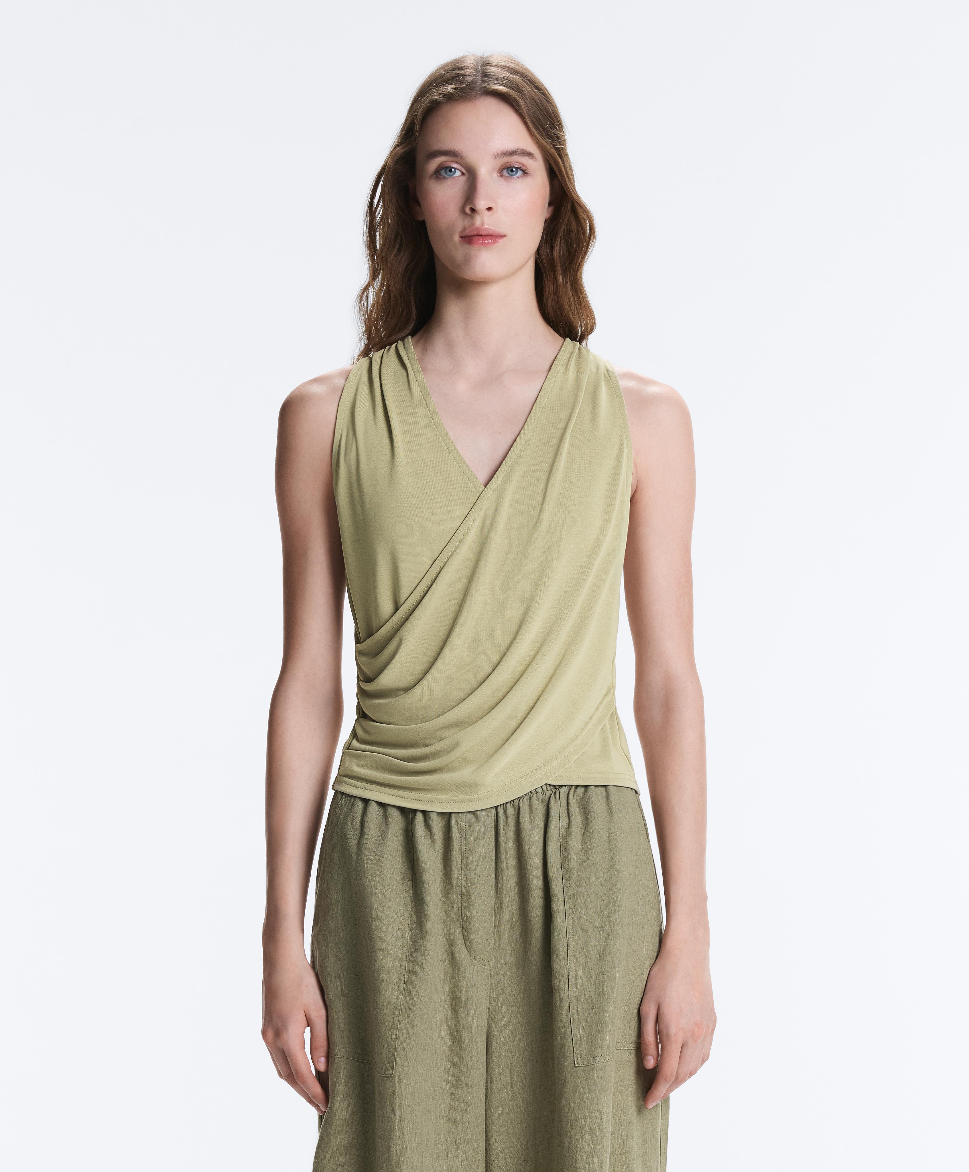 Modal blend sleeveless crossover T-shirt — PALE PISTACHIO
