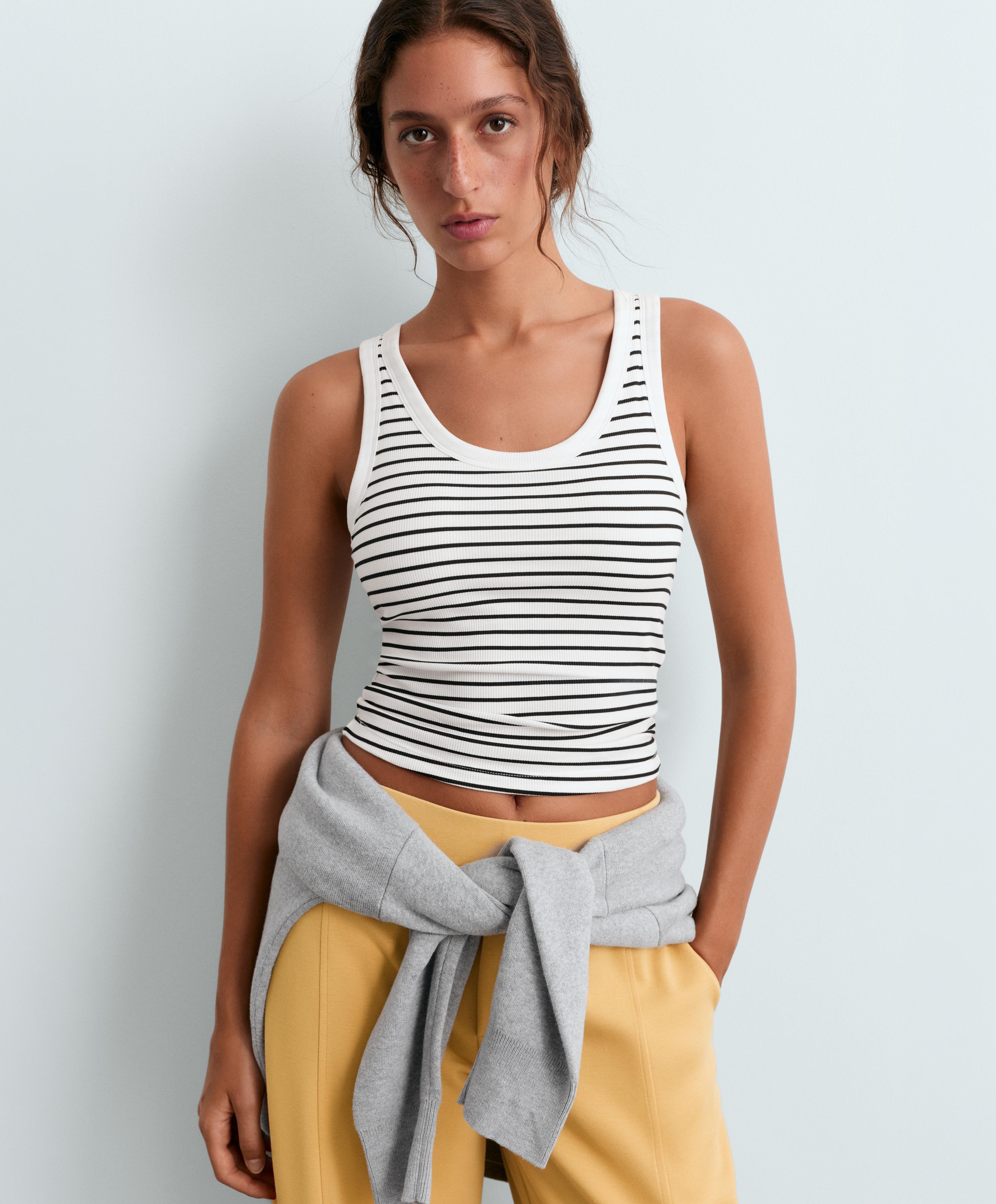 Long modal rib stripe tank top — BLACK