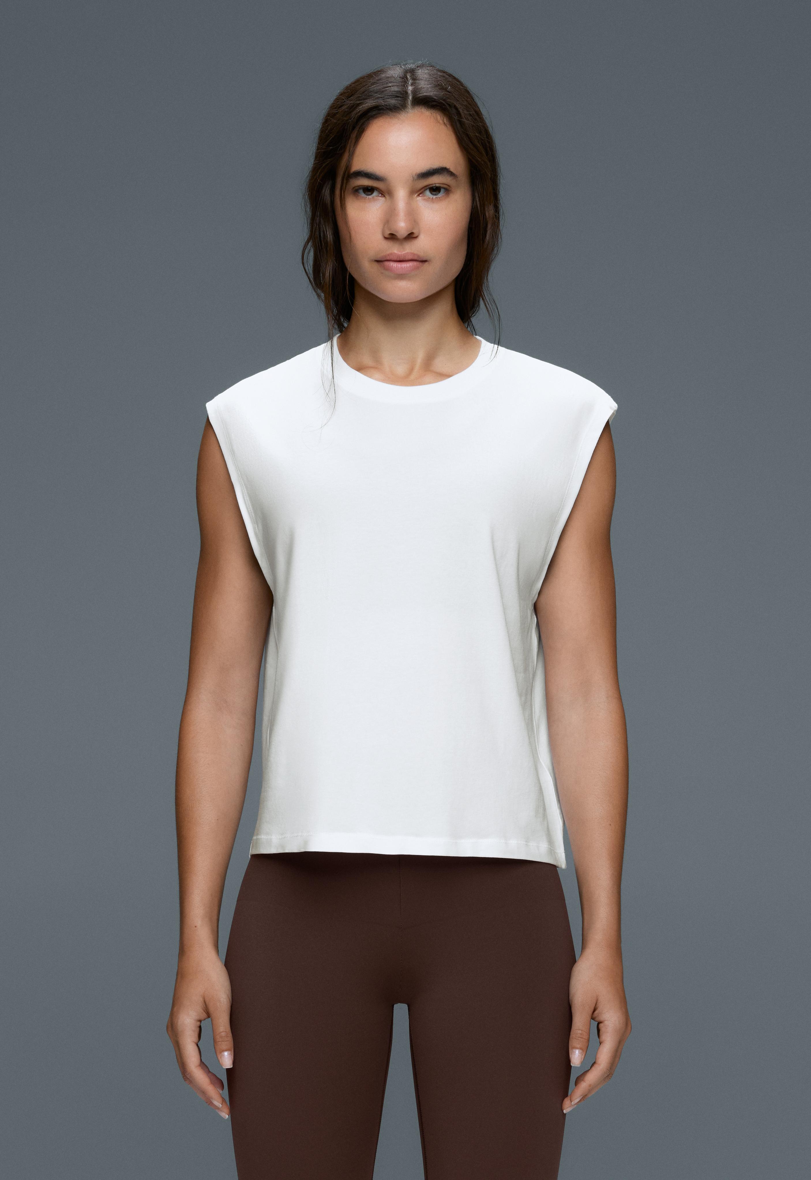 Cotton blend sleeveless T-shirt — WHITE