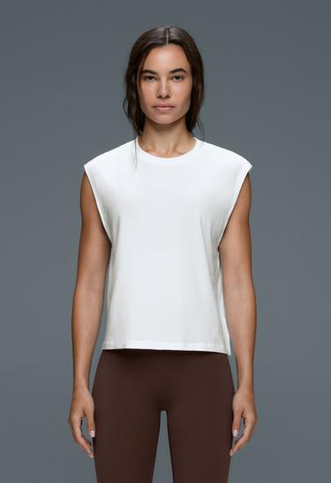 Cotton blend sleeveless T-shirt — WHITE  2