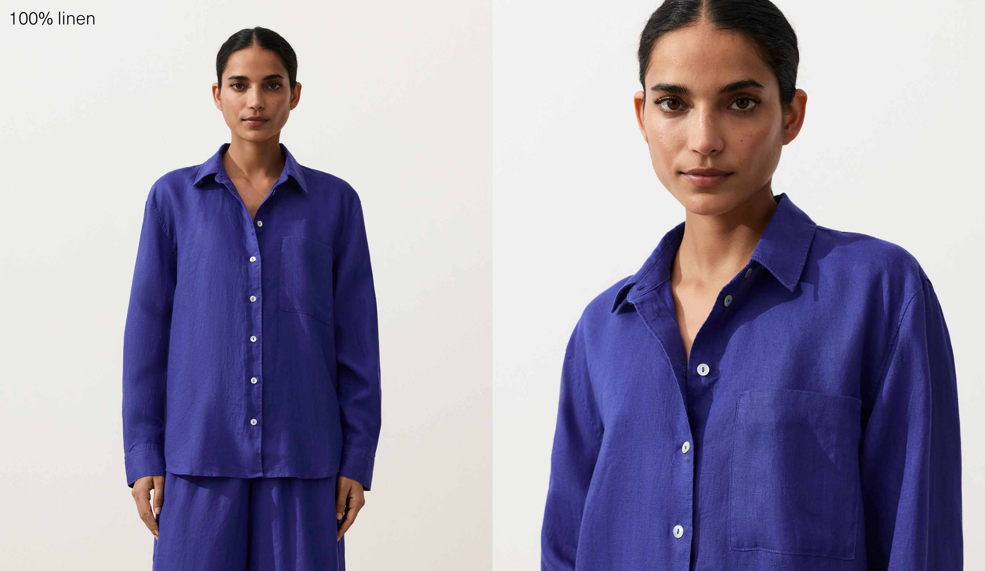 100% linen relaxed shirt — COBALT