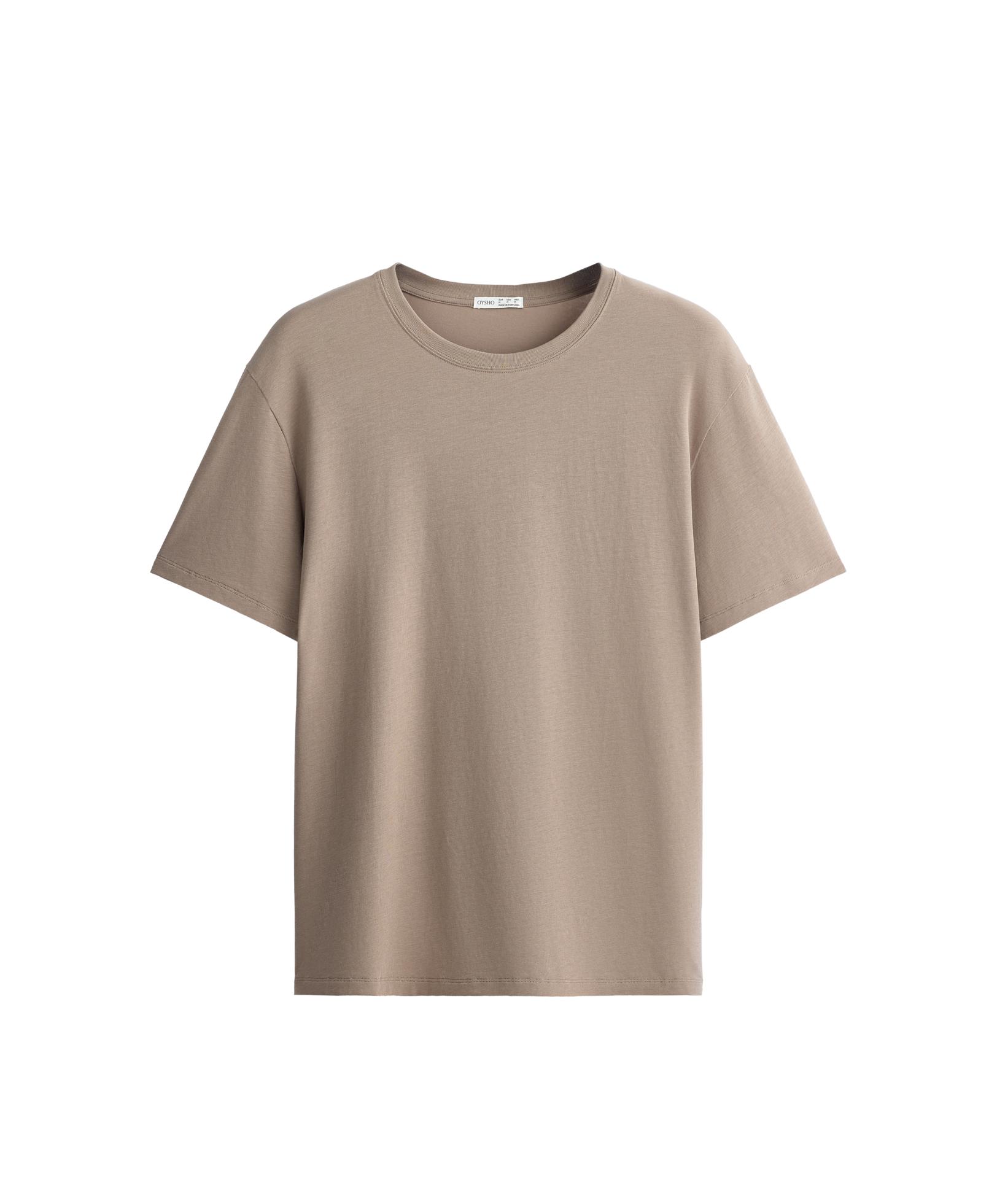 Boxy short-sleeved cotton blend T-shirt with slogan — MINK GREY
