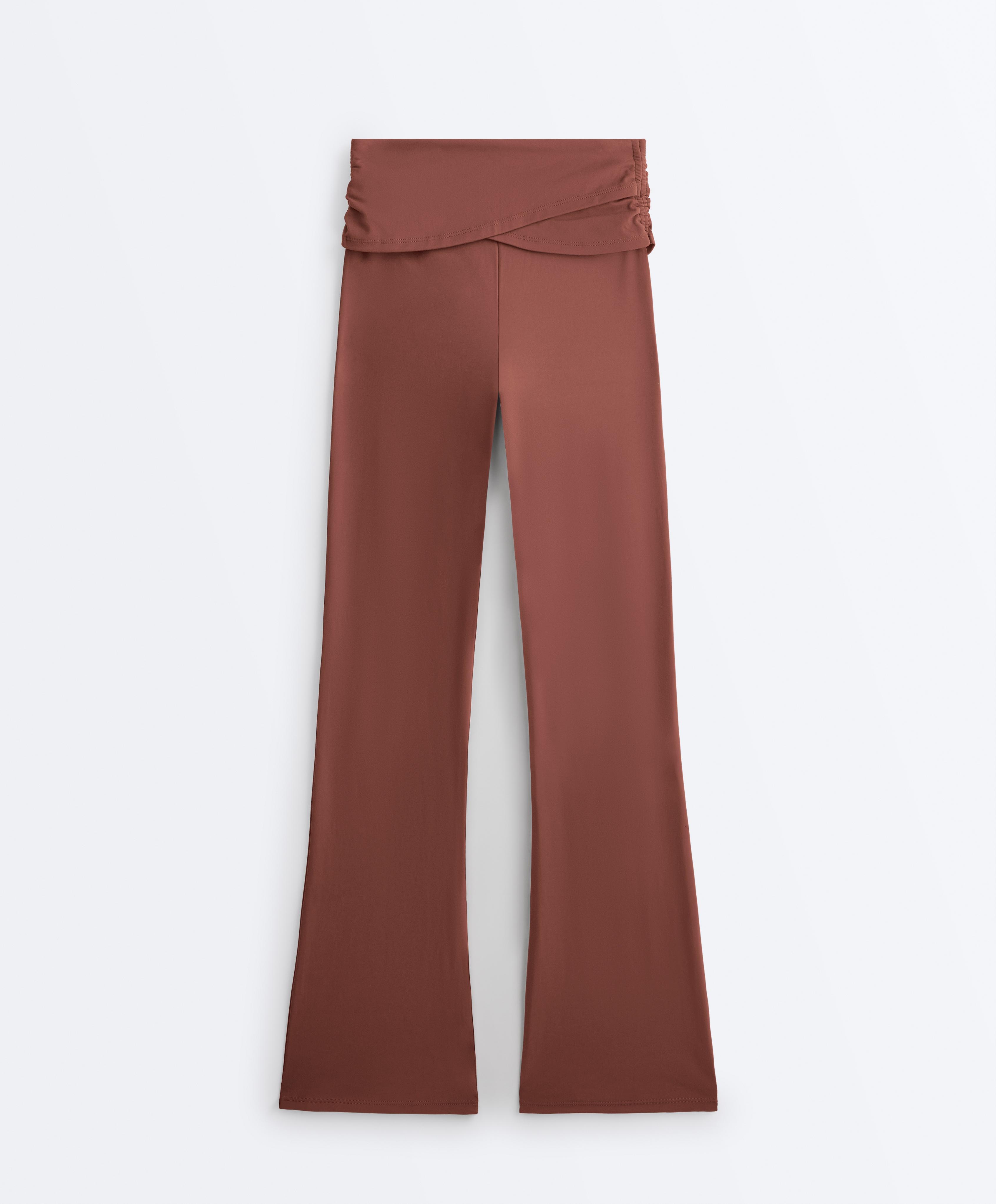 Draped waist Comfortlux high rise flare trousers — MAHOGANY