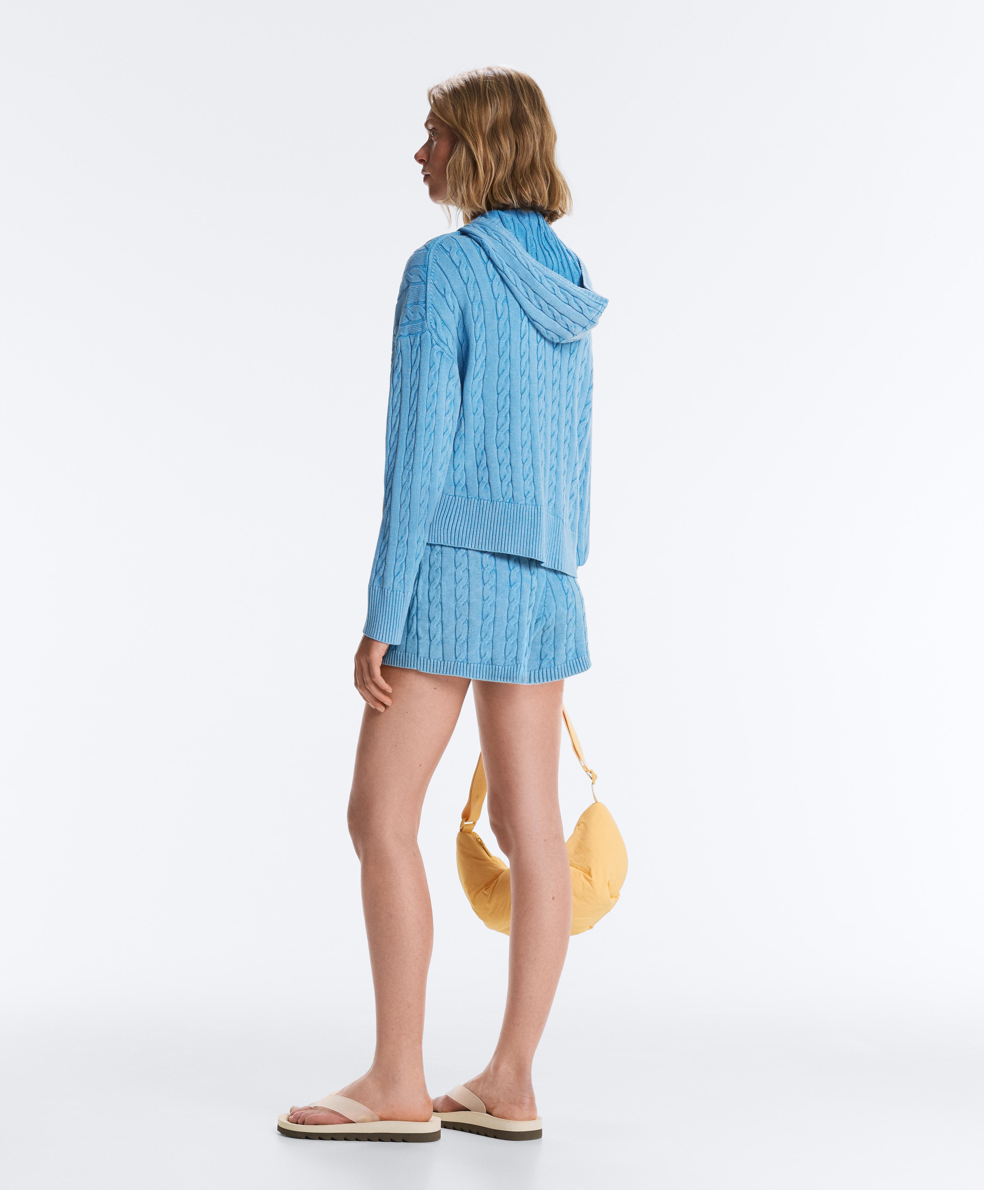 Washed cable knit hooded jacket — WASHED SKY BLUE