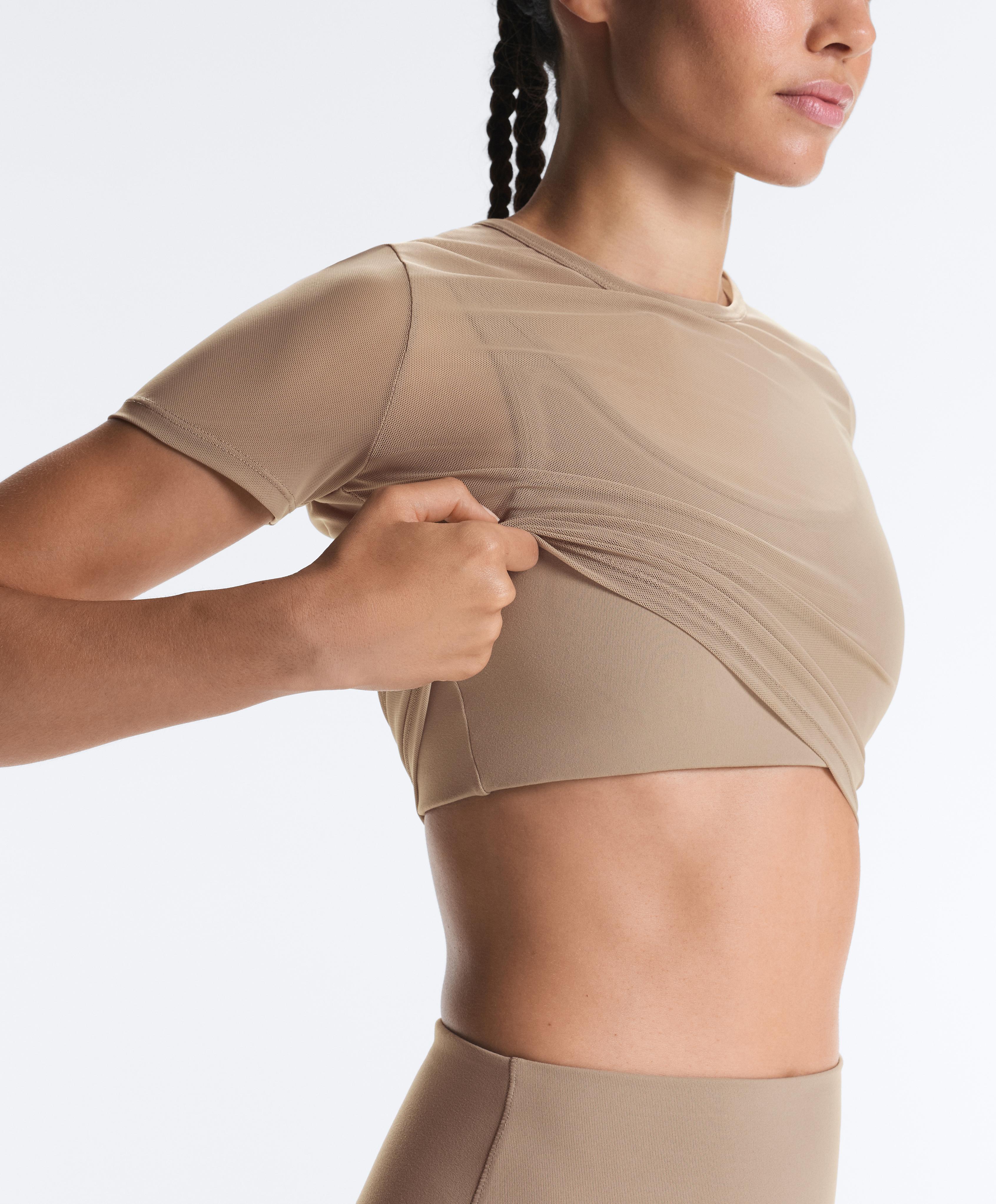 Evermove short-sleeved overlay tank top — PINK-BEIGE