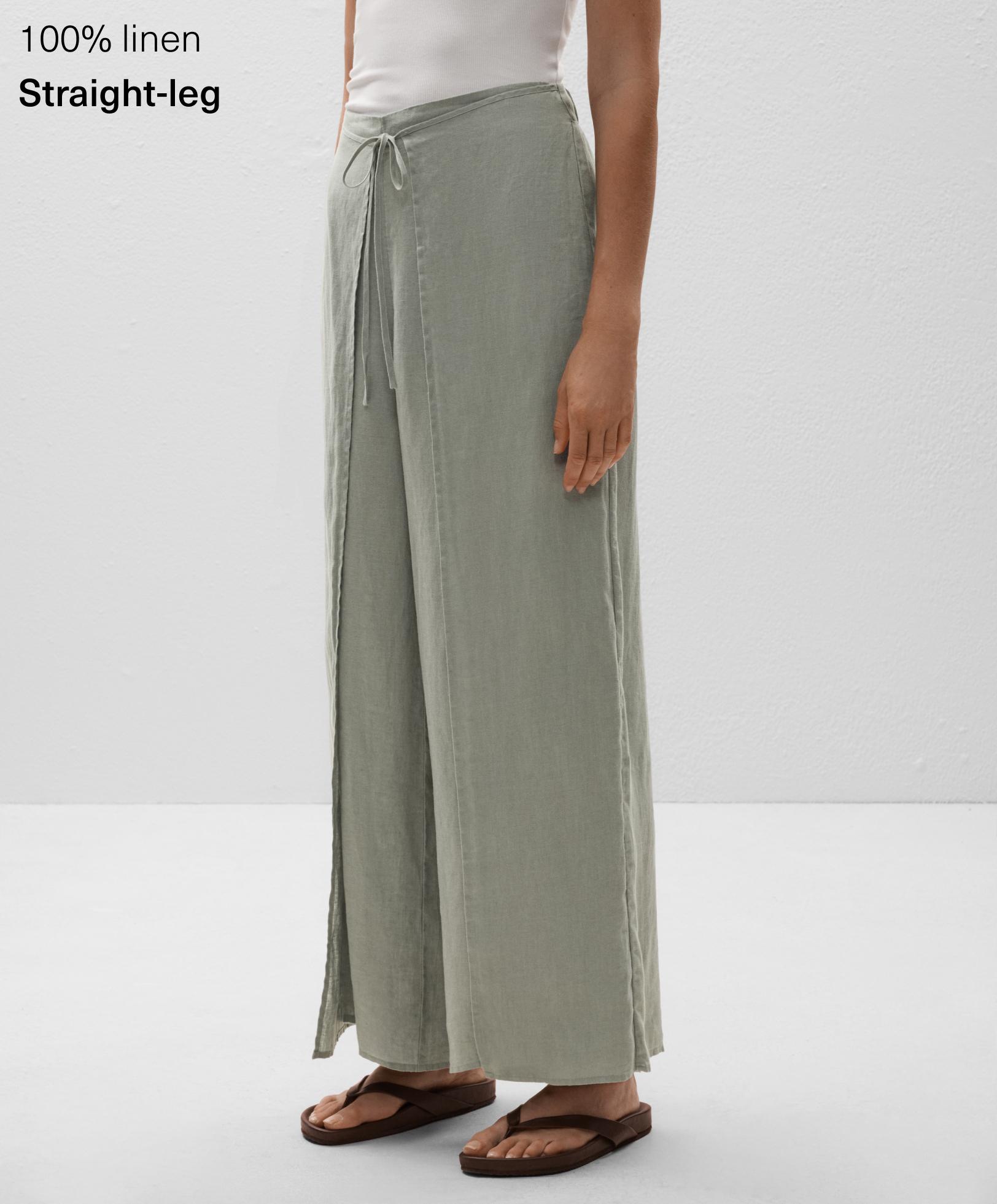 100% linen layered straight-leg trousers