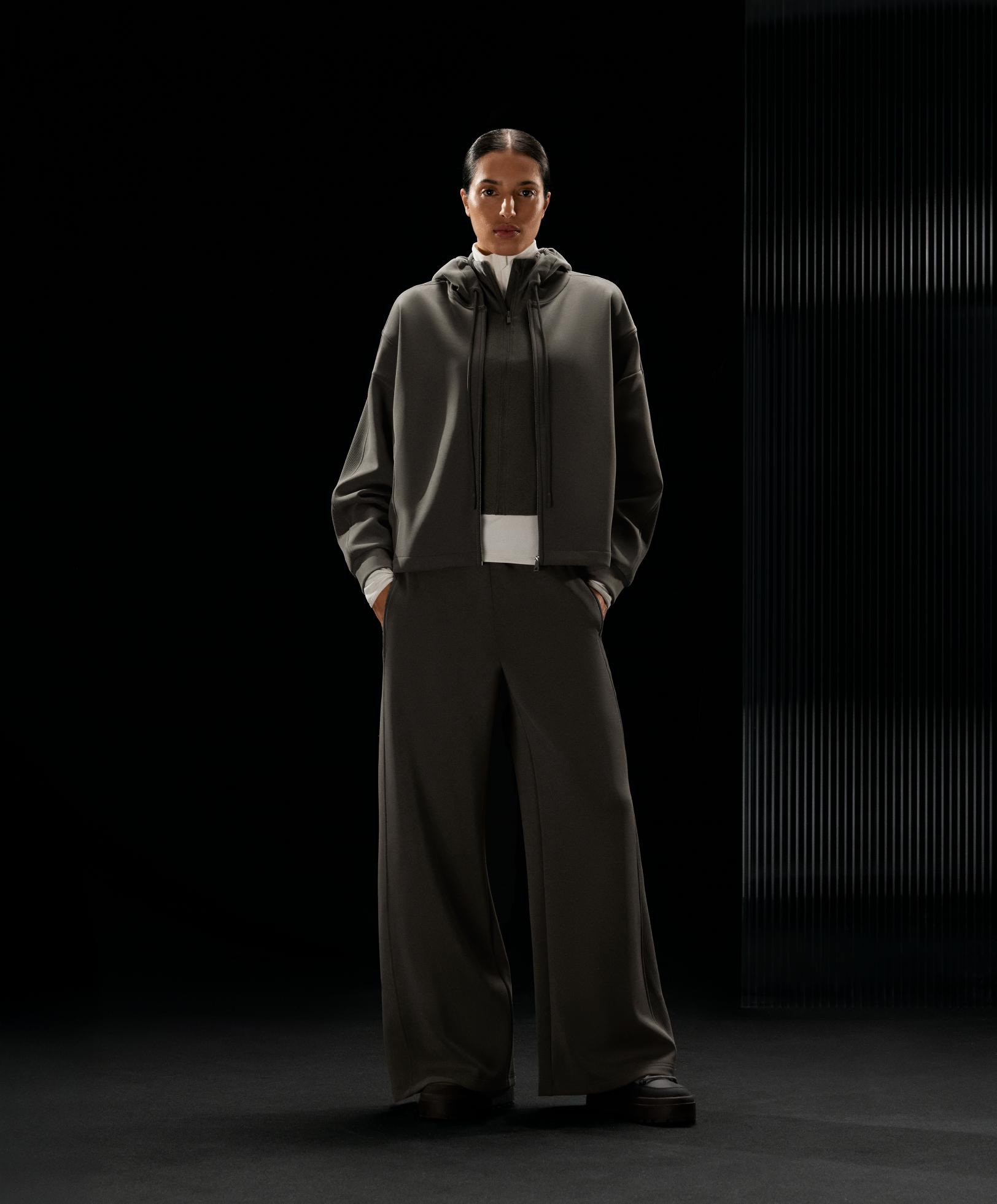 Wide-leg straight trousers with side rib and brushed modal — CHARCOAL GREY