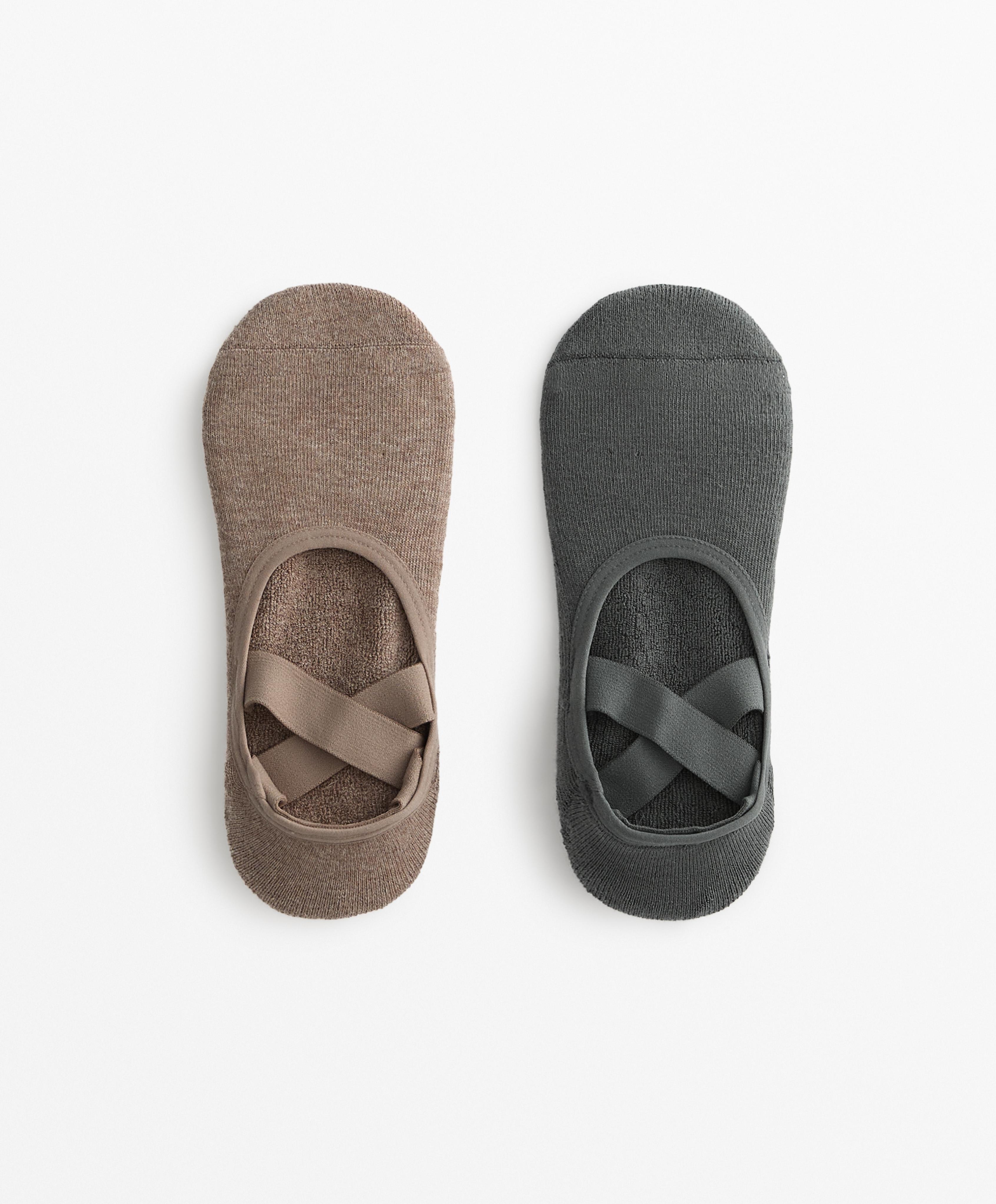 2 pares de calcetines yoga y pilates mezcla algodón cintas cruzadas acolchados