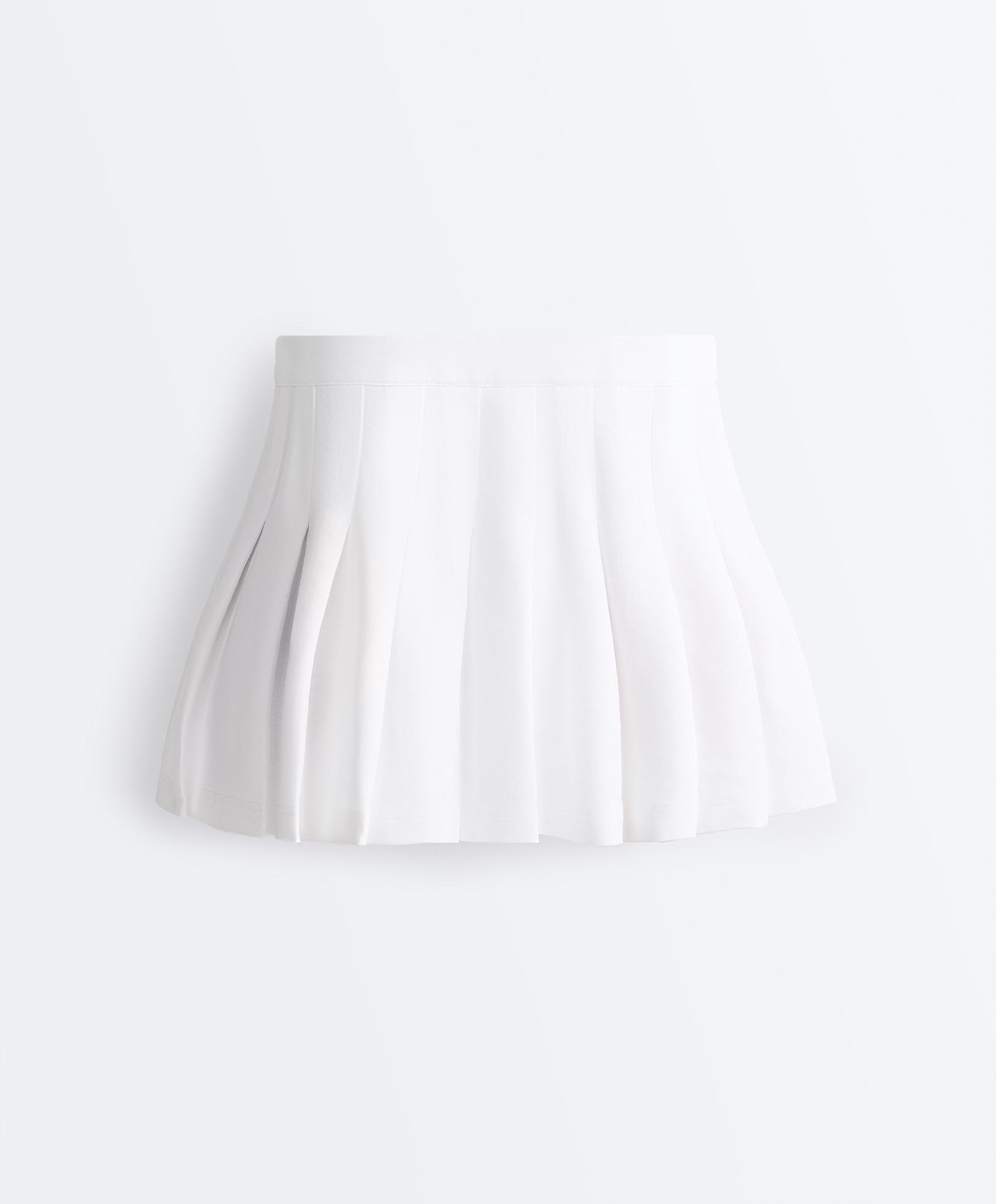 Cotton piqué pleated mini skirt — WHITE