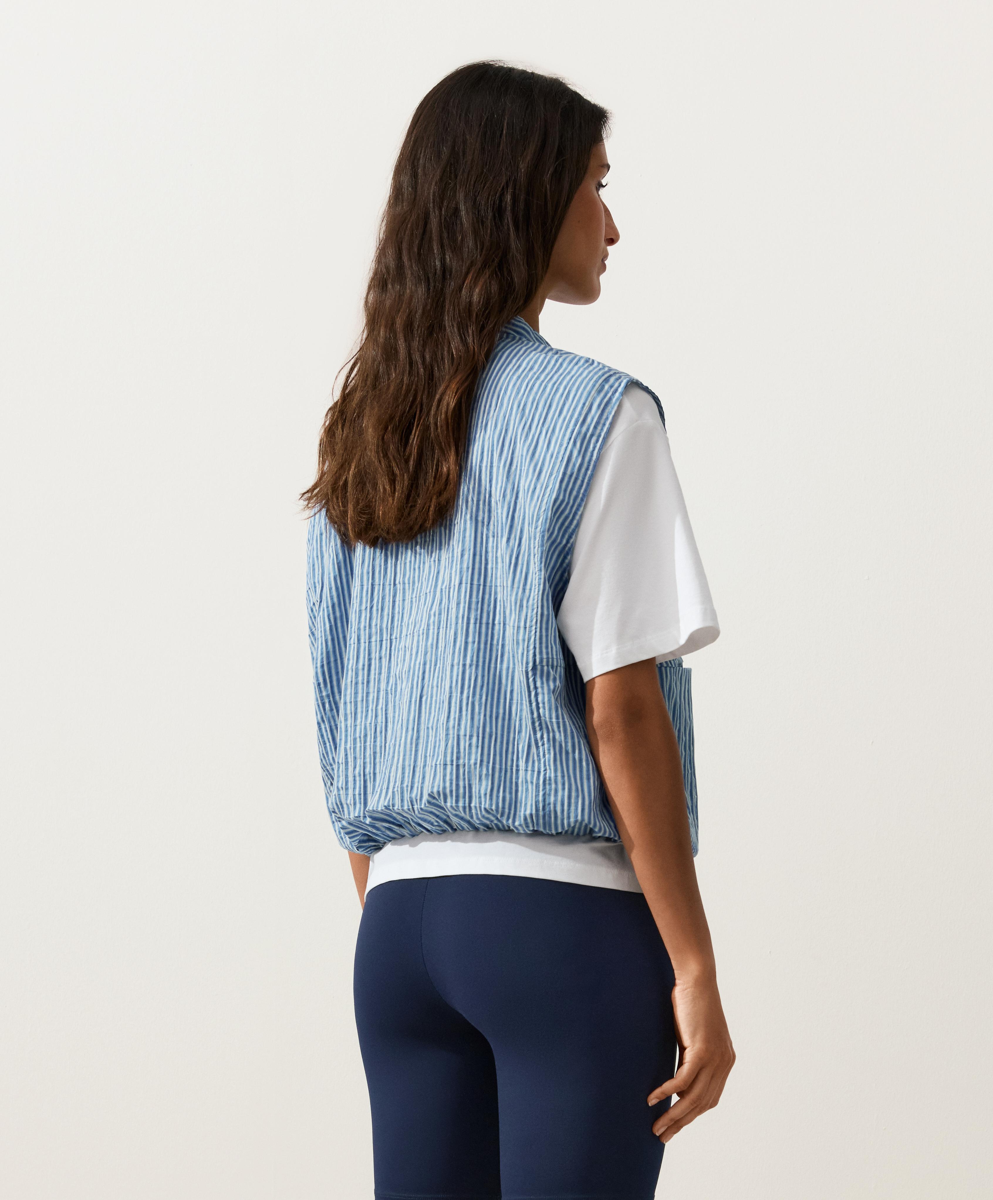 Striped cotton blend vest — MID-BLUE